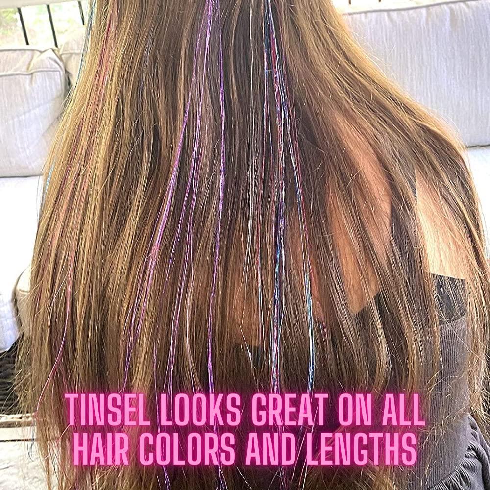 Hair Tinsel Strands, Rainbow Glitter Feather Extensions, Silk Tensil