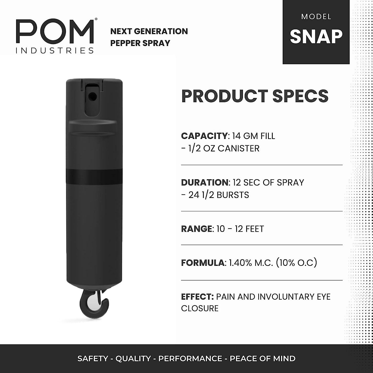 POM Pepper Spray Flip Top Snap Hook Maximum Strength OC Spray Self