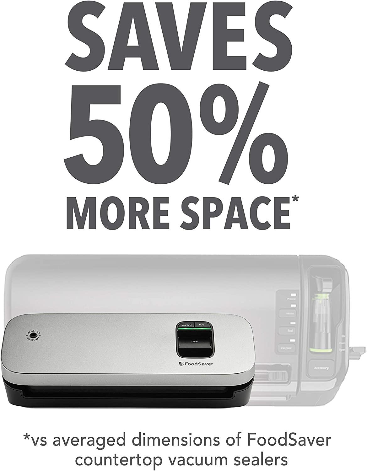 FoodSaver Space Saving Vacuum Sealer Machine with Sealer Bags and Roll