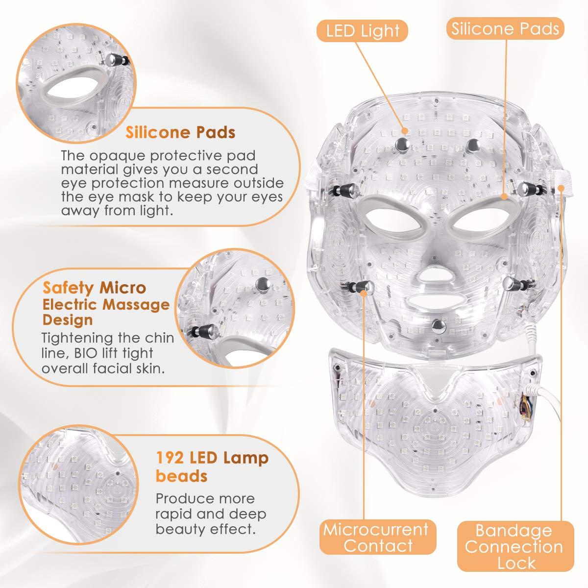 VeRosky LED Face Mask Light Therapy 7 Color Photon Blue & Red Light