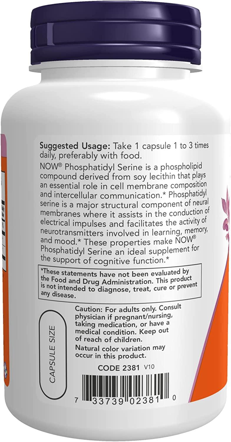 NOW Supplements Phosphatidyl Serine 100 mg 120 Veg Capsules Unflavored