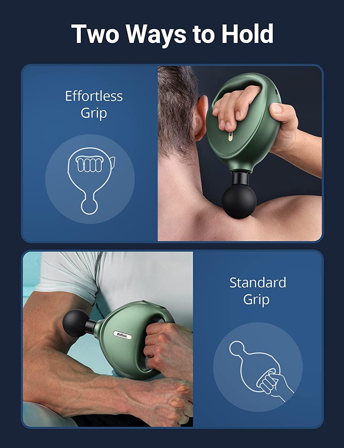 Bitfinic Mini Massage Gun Portable Deep Tissue Percussion Muscle Back  Massager for Pain Relief with 4 Massage Heads 4 Speed High-Intensity Green