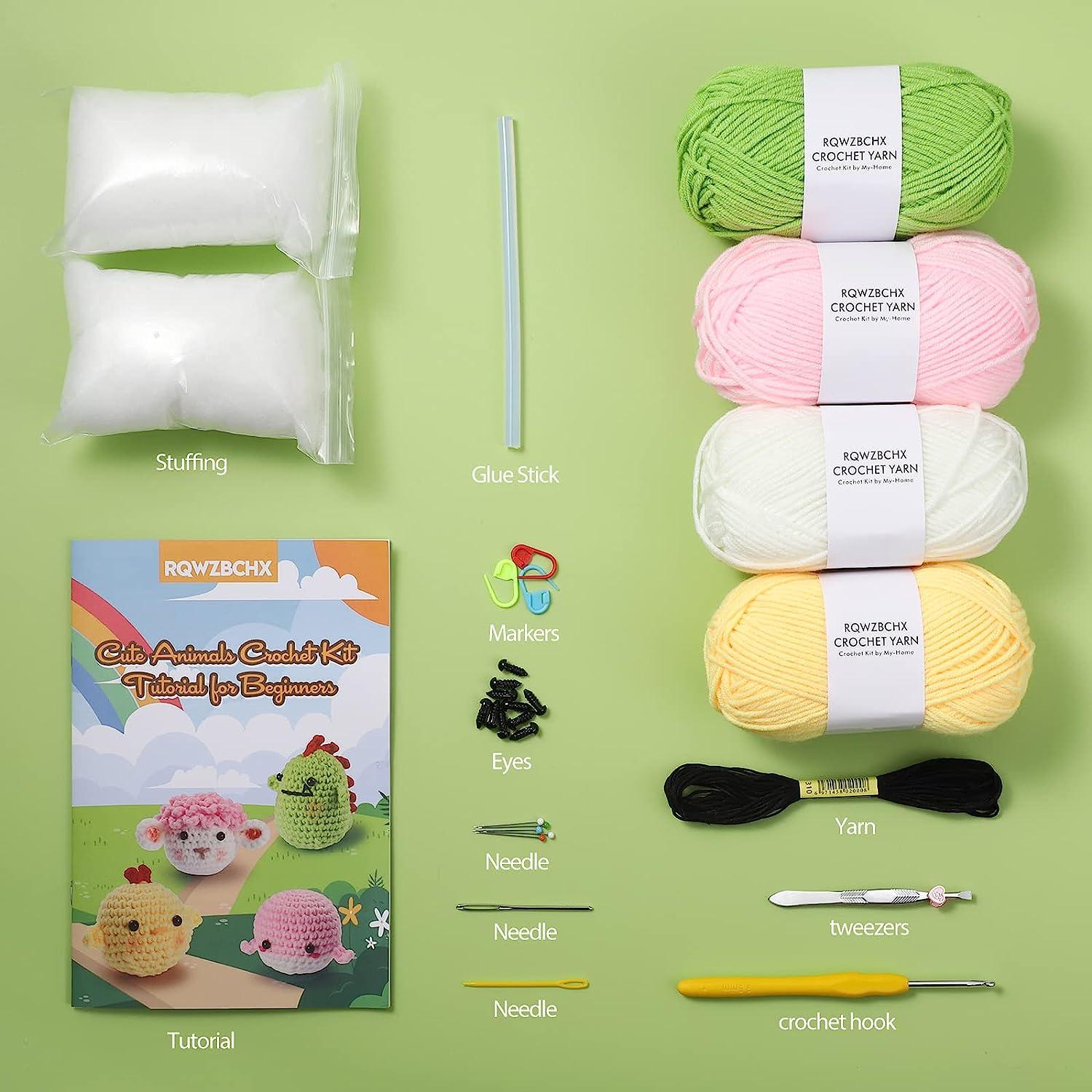 RQWZBCHX 4 Pattern Animals Crochet Kit for Beginners Adult Kids, All in One  Crochet Starters Set Chicken, Whale, Sheep, Dinosaur with Video  Instruction, Yarns, Crochet Hook, Accessories