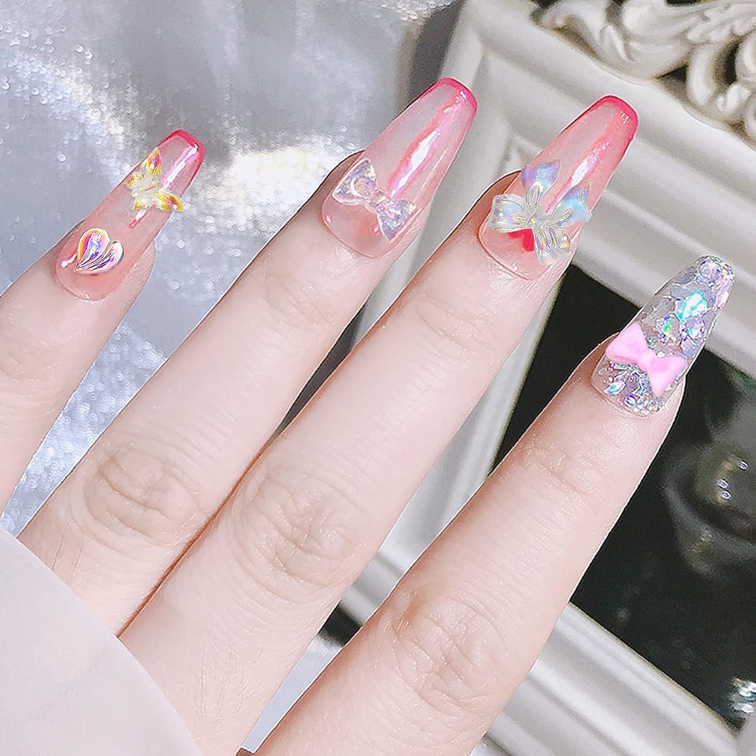 6 Pairs Cute Kawaii Nail Charms - Pink Set for Nail Decoration