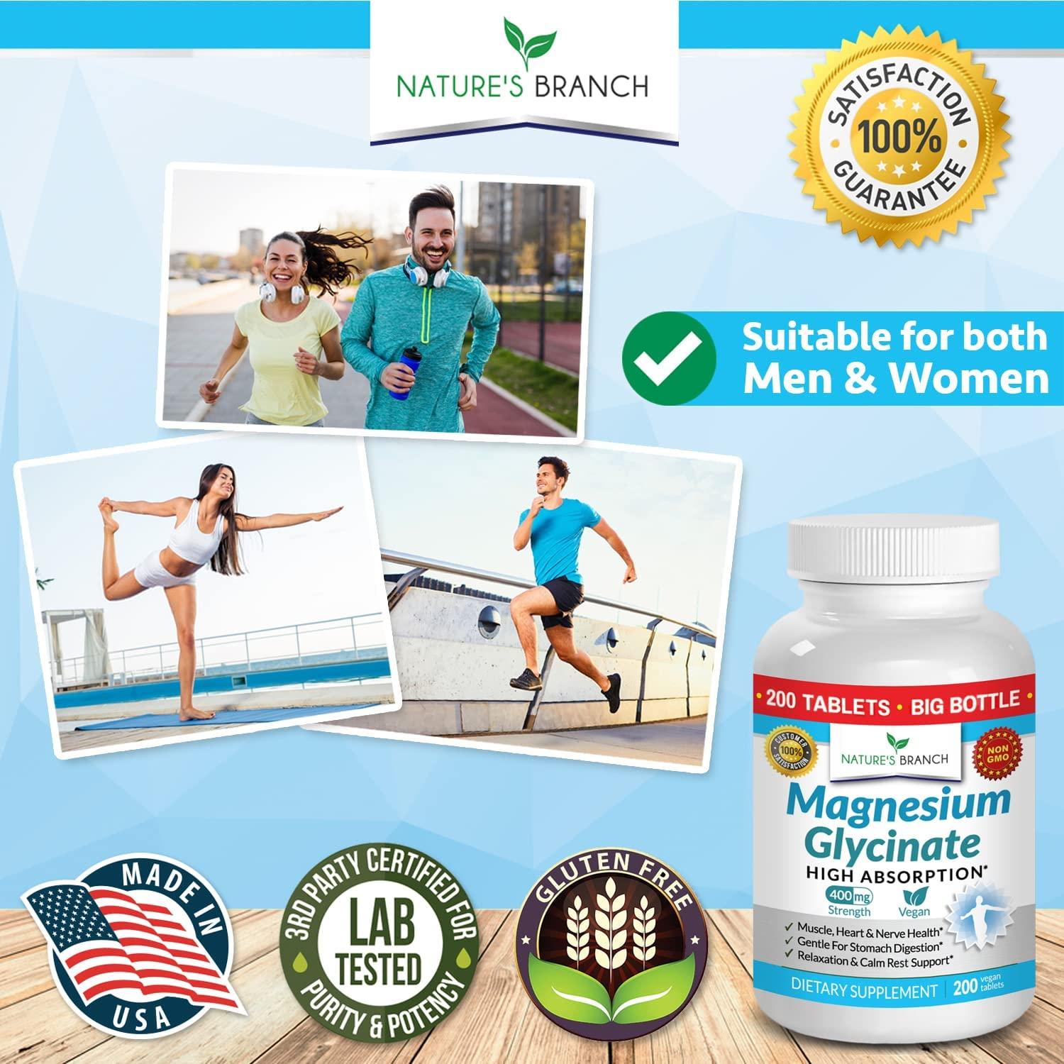 High Absorption Magnesium Glycinate 400mg 200 Tablets for Sleep, Leg