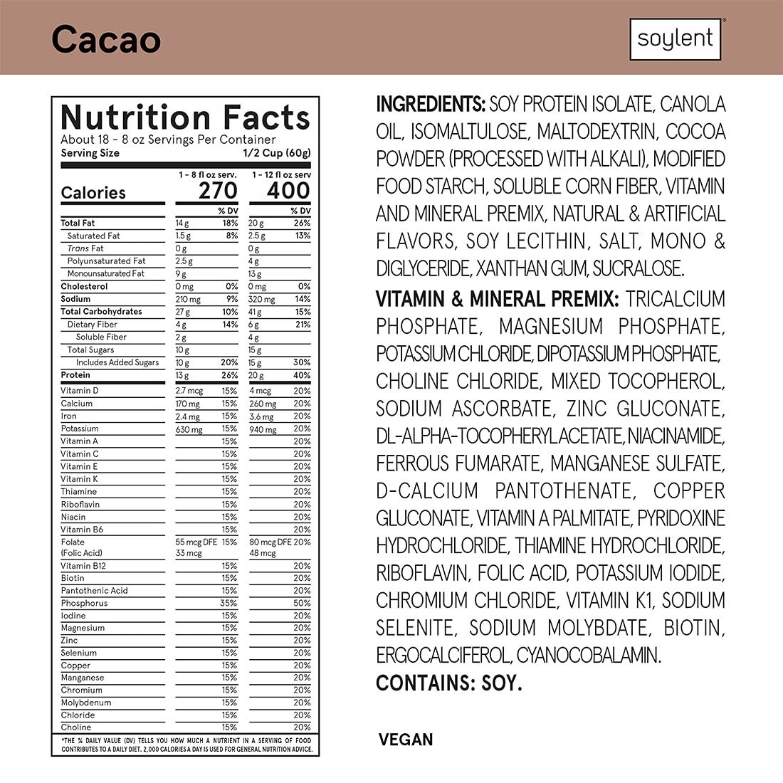 Soylent Complete Nutrition GlutenFree Vegan Protein Meal Replacement