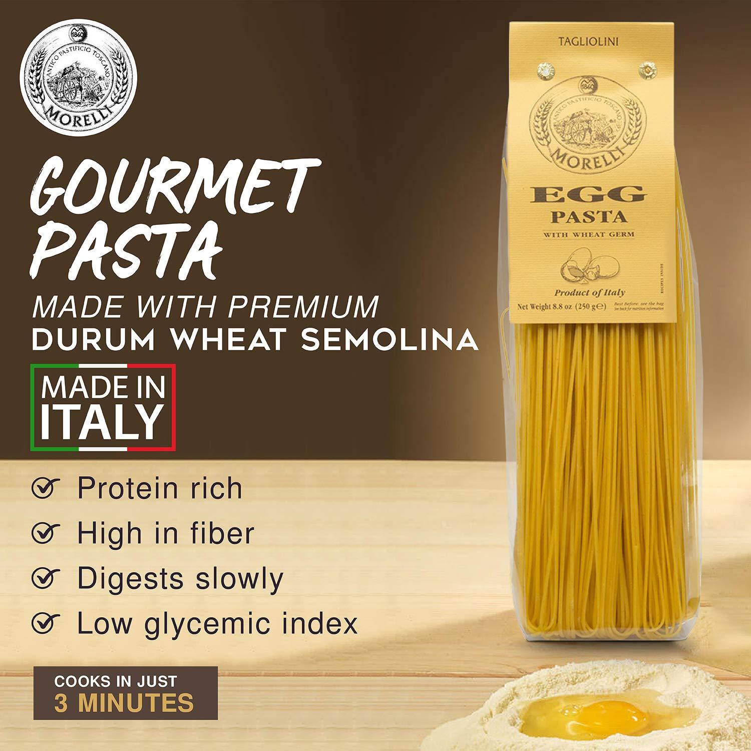 2) 8.8 in Wheat - (Pack Italian Pasta Italian - Morelli Batches - 8.8 Imported Noodles Pasta -Gourmet Pasta Semolina Oz Durum Ounce 2) 250gr of Handmade Small Tagliolini Egg of - Pasta (Pack Pasta /