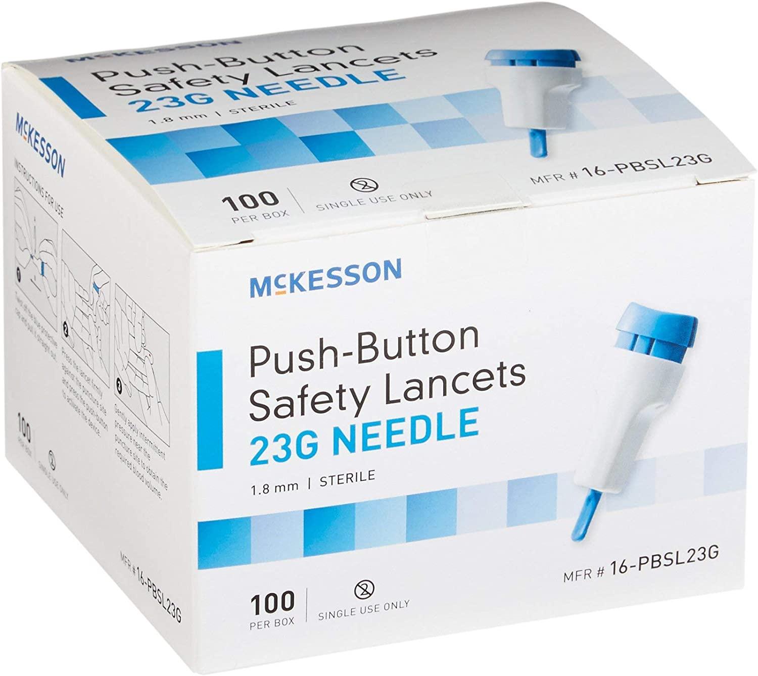 McKesson Safety Lancets, Sterile, PushButton, 23 Gauge Needle, 1.8 mm