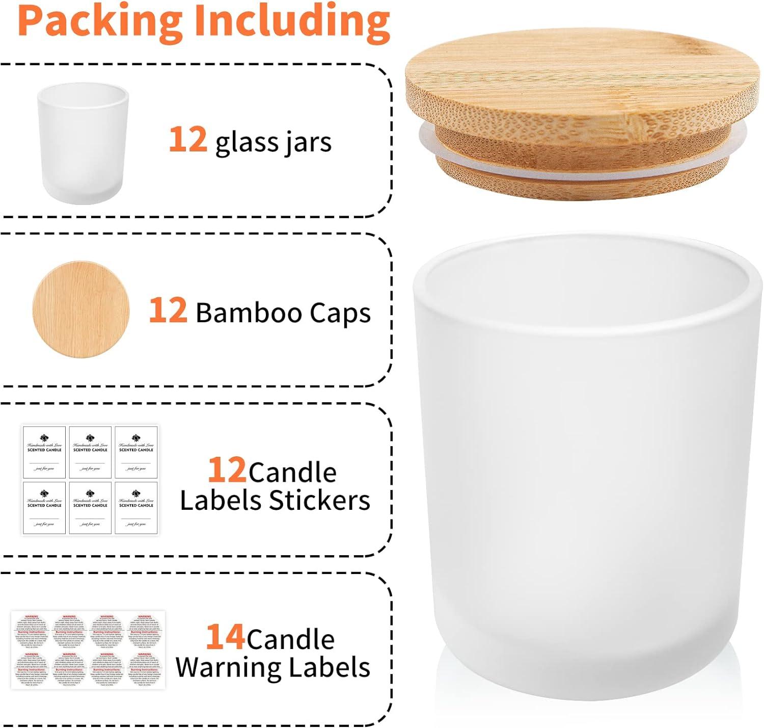 12 Pack 10Oz Glass Candle Jars with Lids and Sticky Labels Empty Candle  Jars