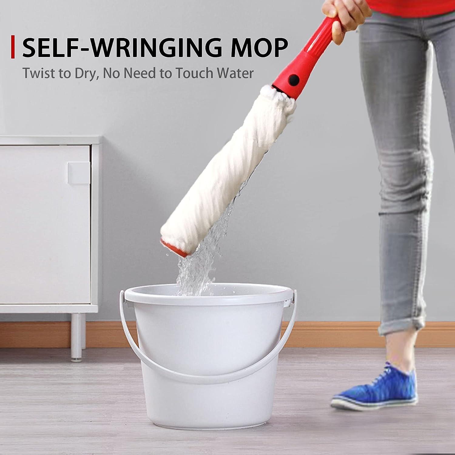 BOOMJOY Zelf Wringende Mop voor Vloerreiniging, Lange Handled Twist Mop met Schuurpad voor Keuken Hardhout Vinyl Tegel Laminaat Thuis Kantoor