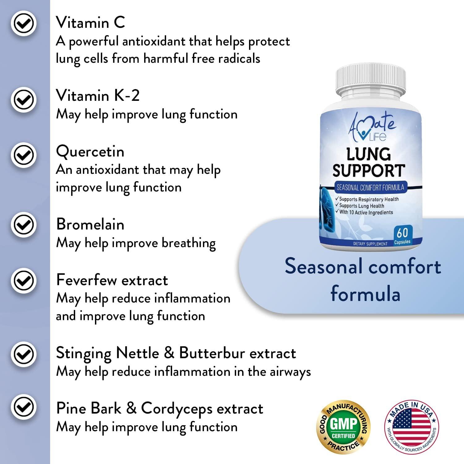 Amate Life Lung Support Dietary Supplements Herbal Breathing Support 10