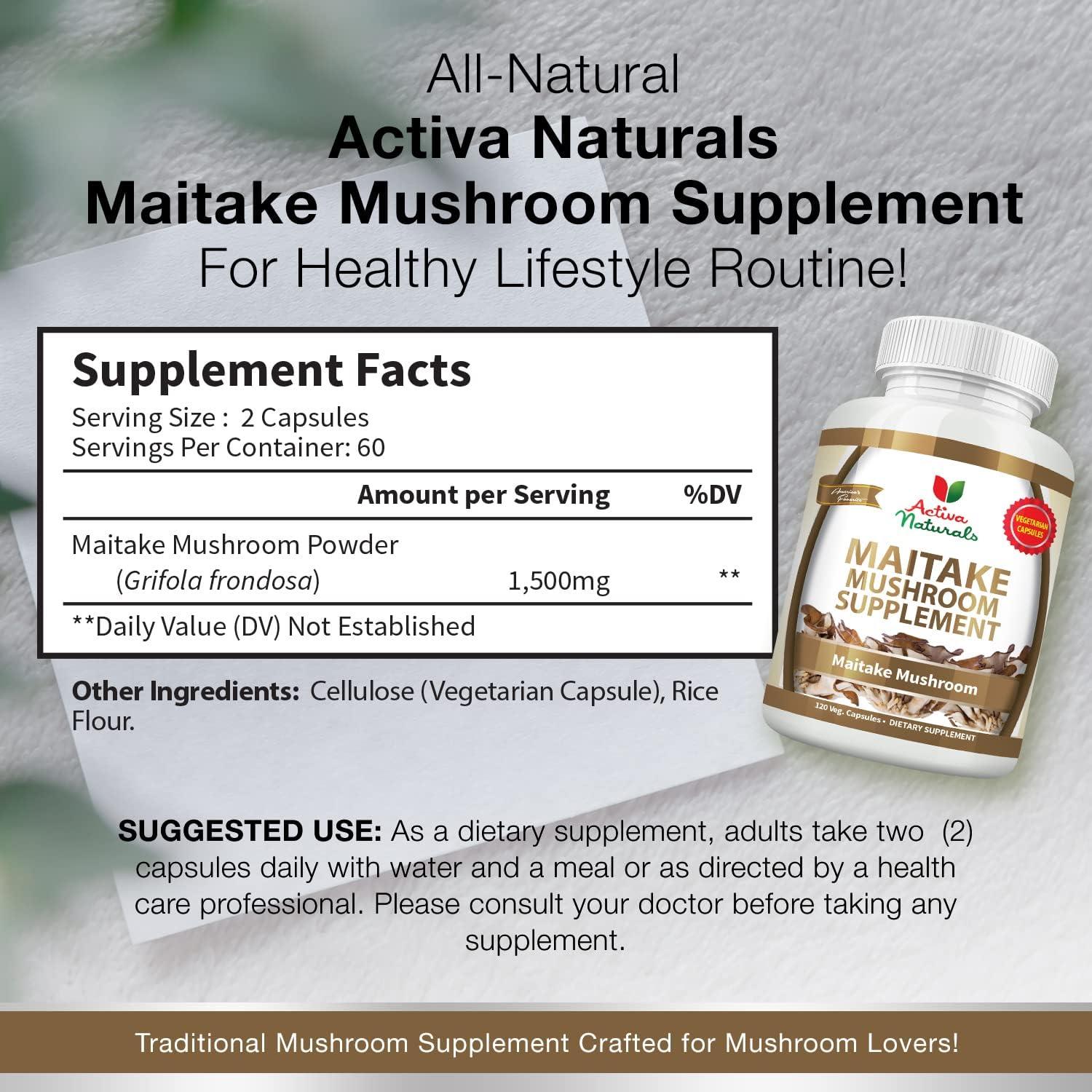 Activa Naturals Maitake Mushroom Supplement 120 Veg. Capsules with Grifola Frondosa Mushrooms