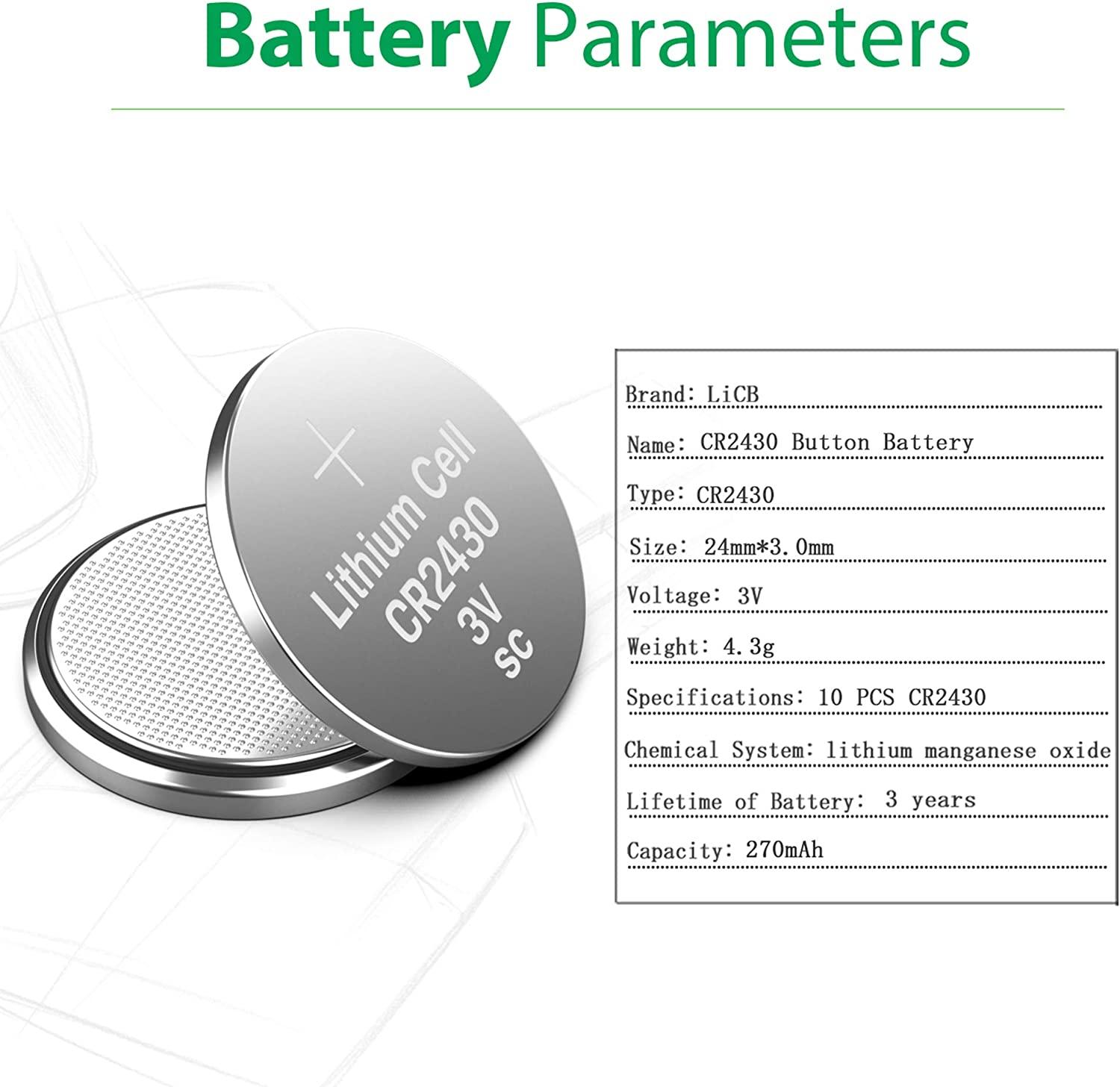 LiCB 10 Pack CR2430 3V Lithium Battery CR 2430