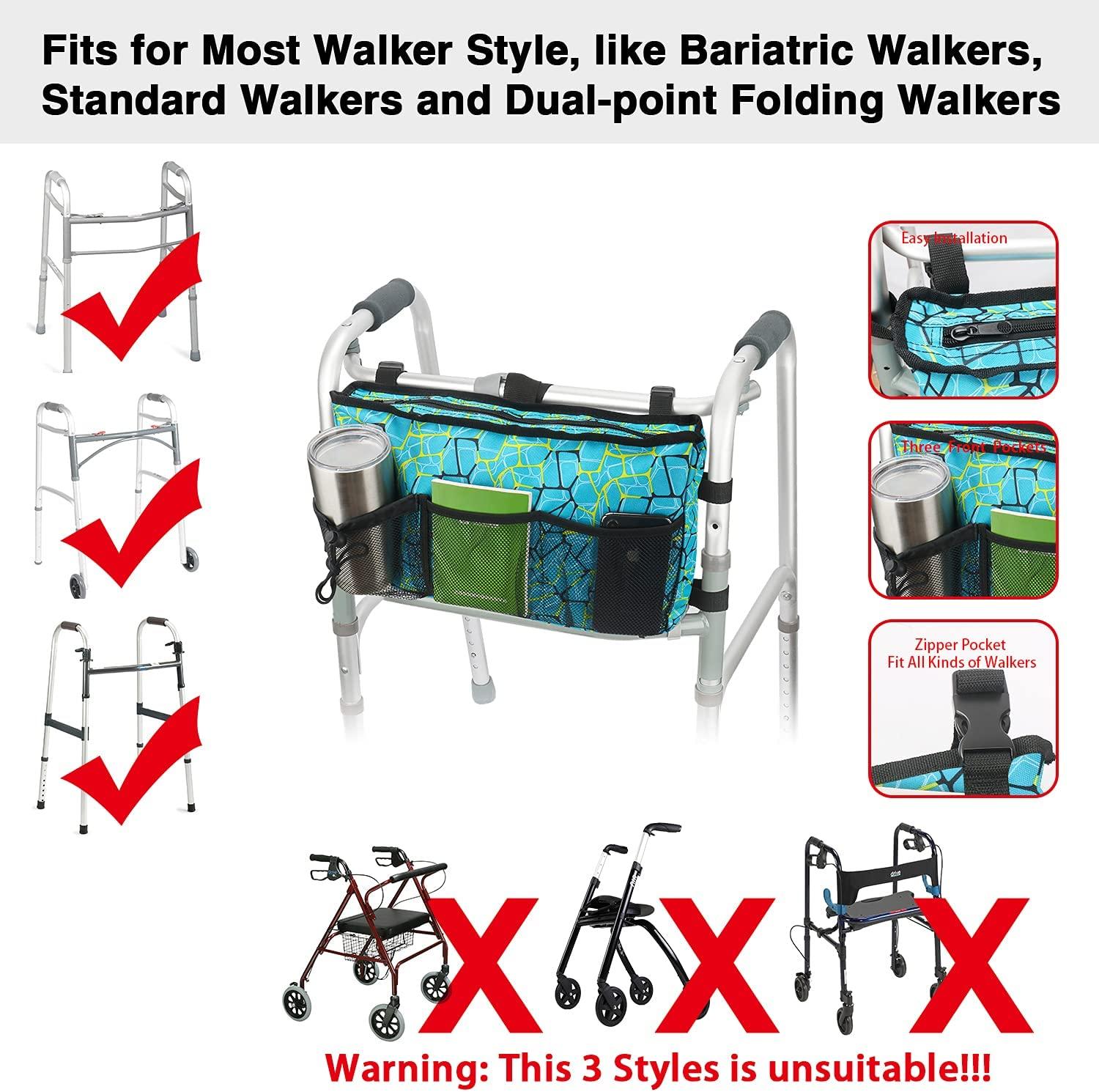 Update Walker Bag Hand Free Storage Bag Walker Attachment Handicap Basket Pouch for Rollator