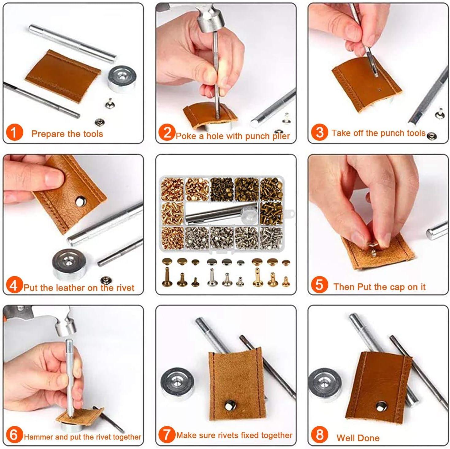  420 Sets Leather Rivets Kit, Double Cap Brass Rivets Leather  Studs with 3PCS Setting Tools for Leather Repair and Crafts, 4 Colors and 3  Sizes : Arts, Crafts & Sewing