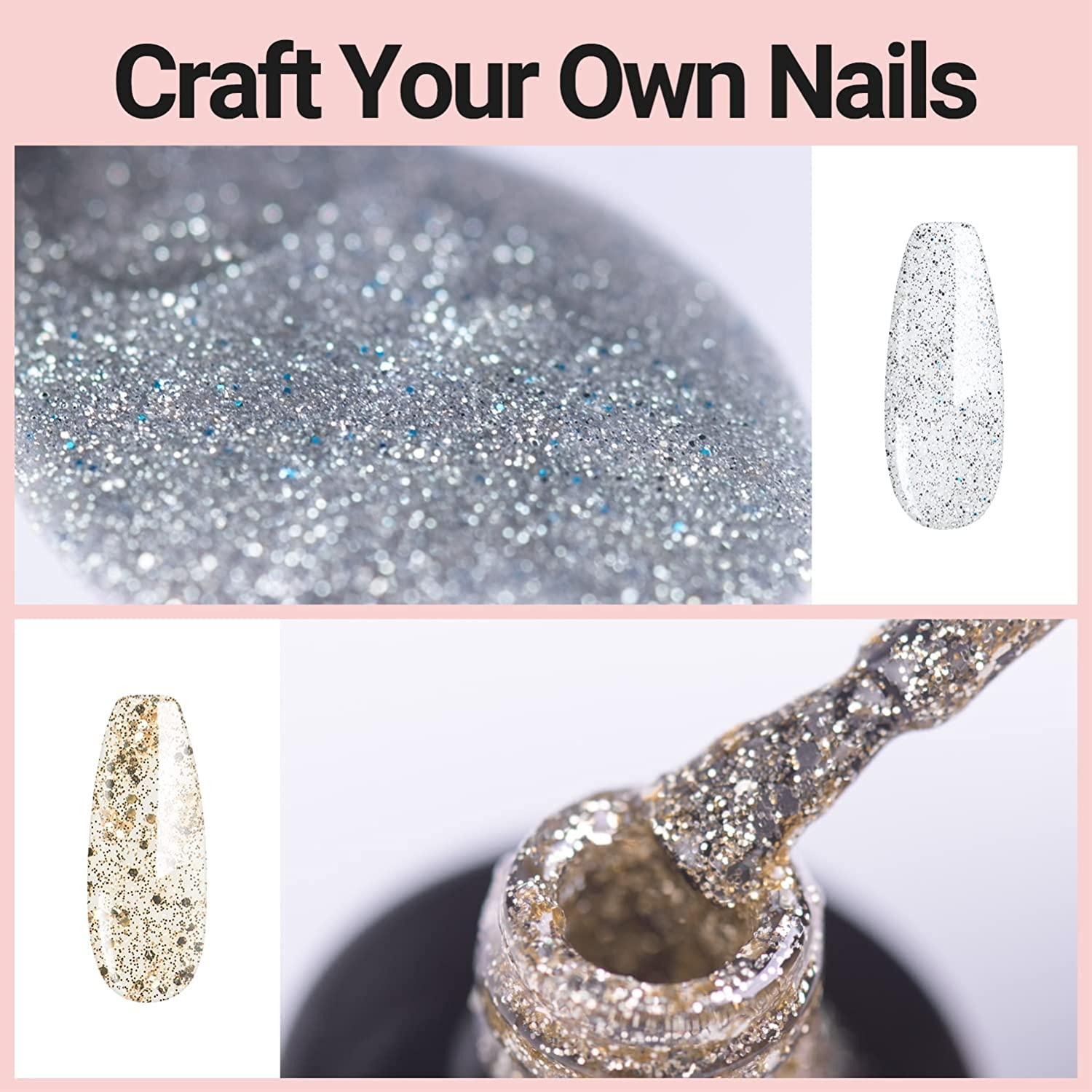 Gold and Silver Gel Nail Polish, 2 Colors Glitter Shimmer Gold Silver