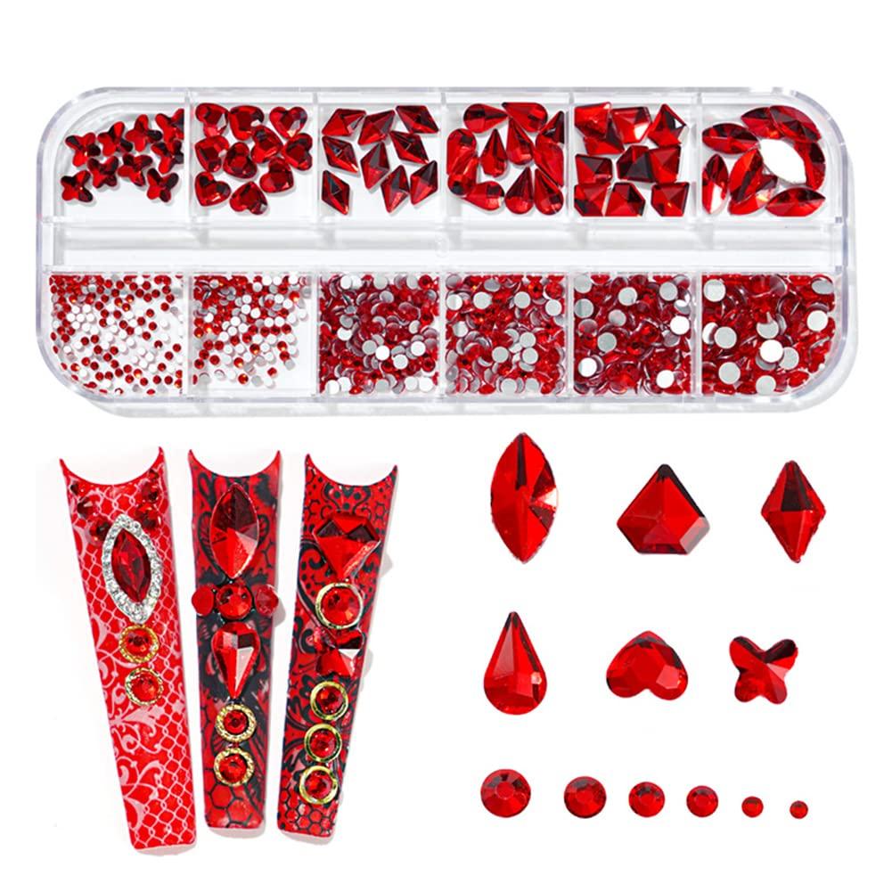 Elegant Red 3D Crystal Festoon Nails