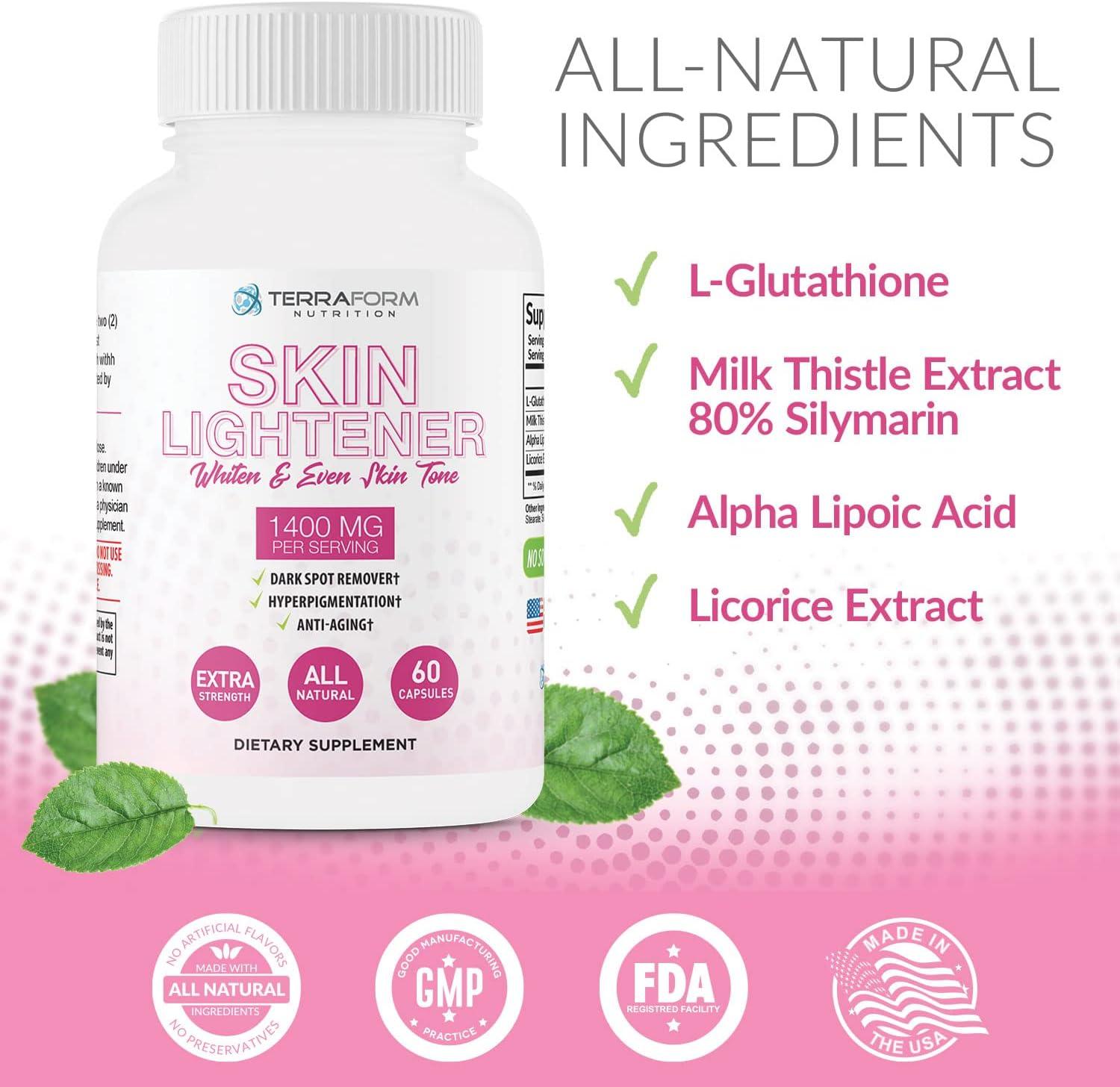 Terraform Nutrition Skin Lightening Supplement Glutathione 1000mg per