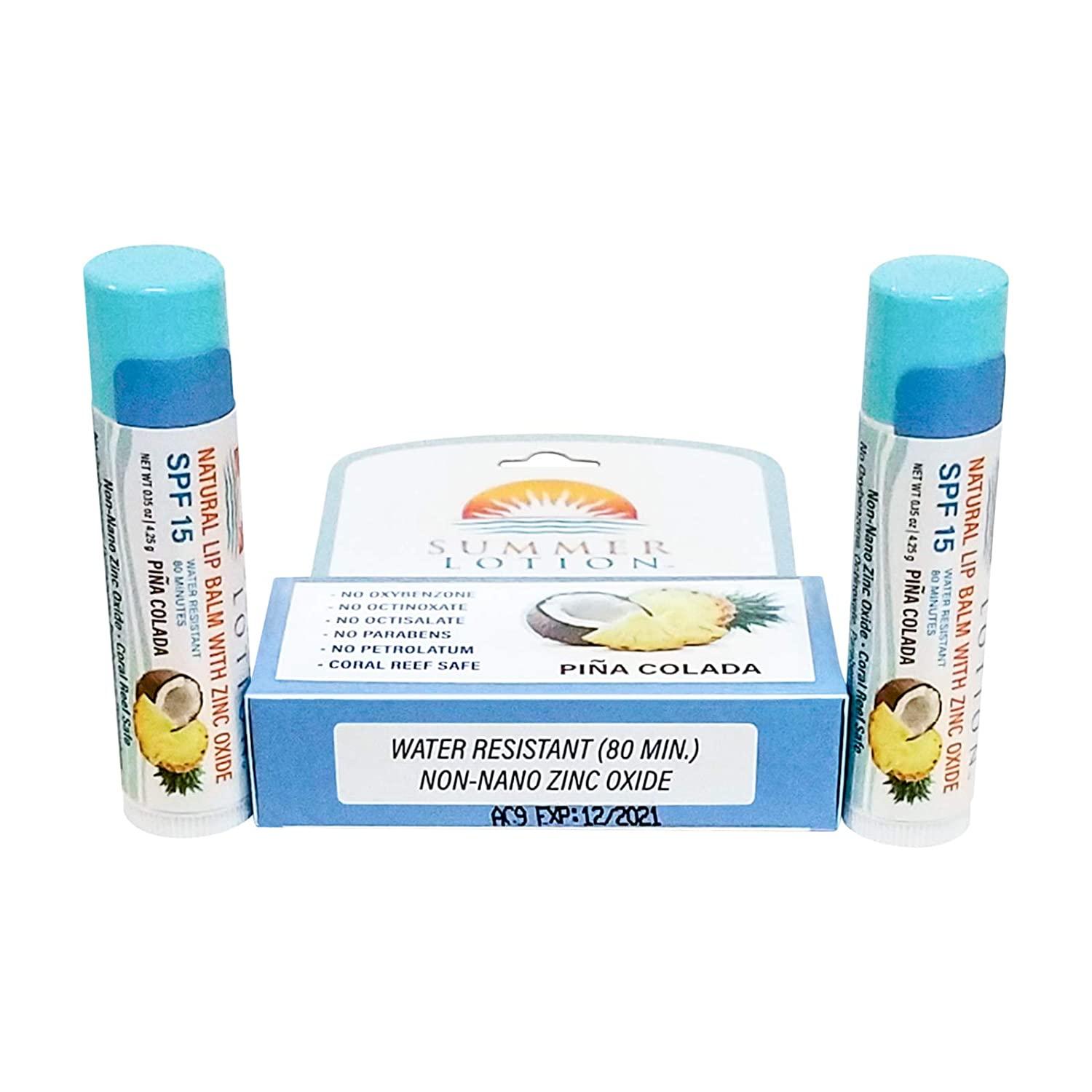 Natural Lip Balm with Zinc Oxide Sunblock by Summer Lotion, SPF 15 Lip
