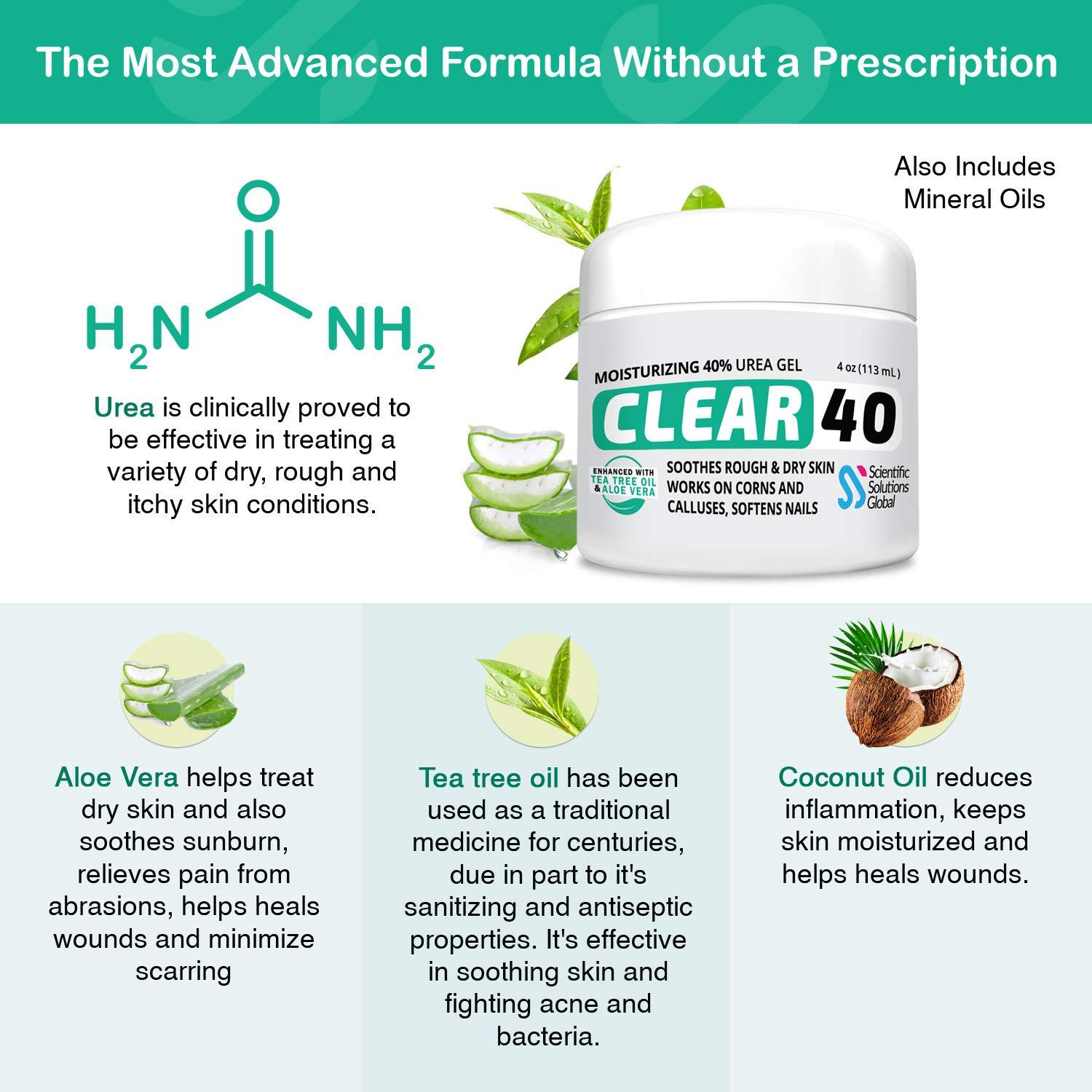 CLEAR 40, 40 Urea Gel, 4 oz w/Tea Tree & Coconut Oil, Aloe Vera