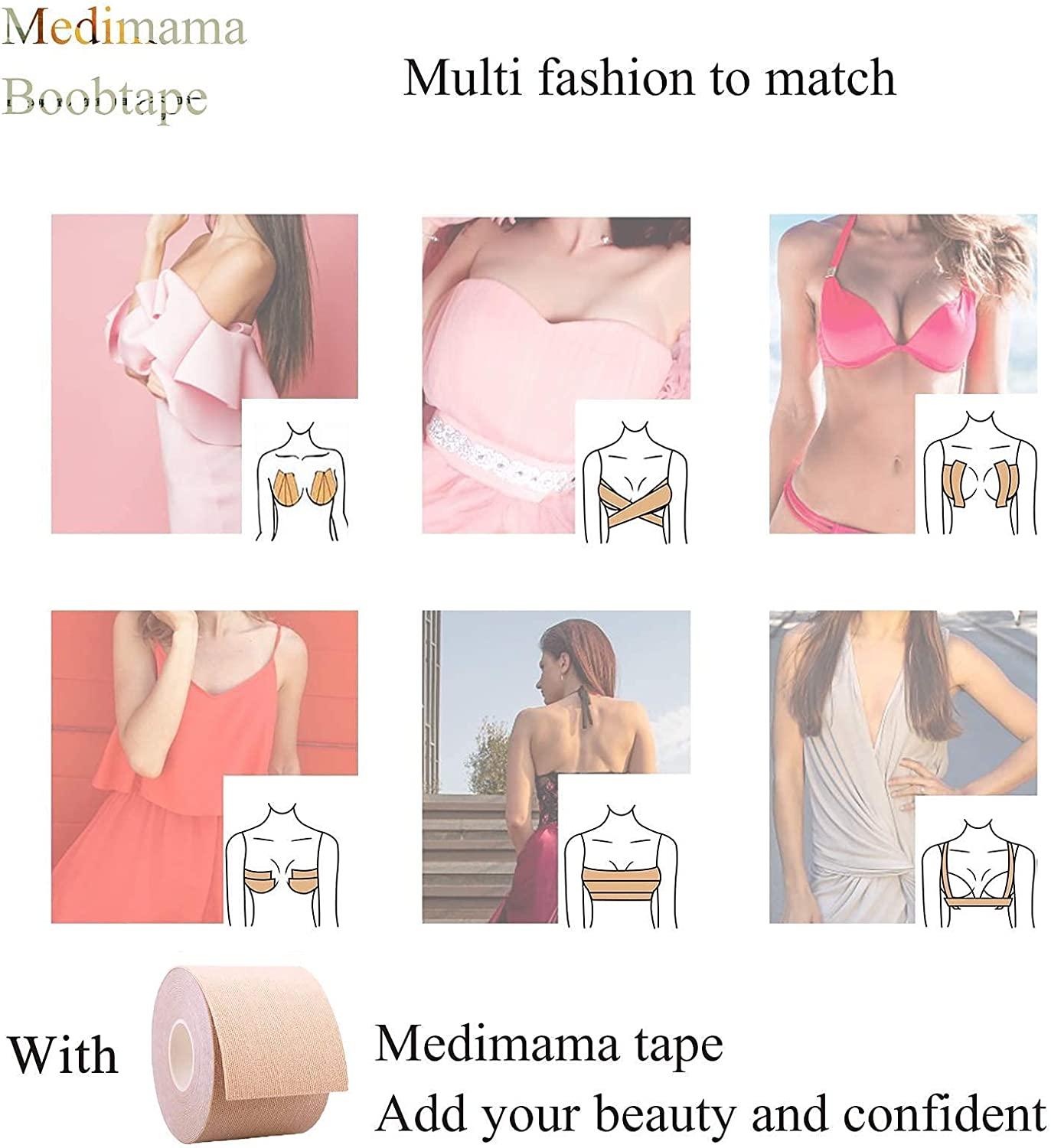 2 Rolls Boob Tape, Black And Skin Color Self Adhesive Push Up