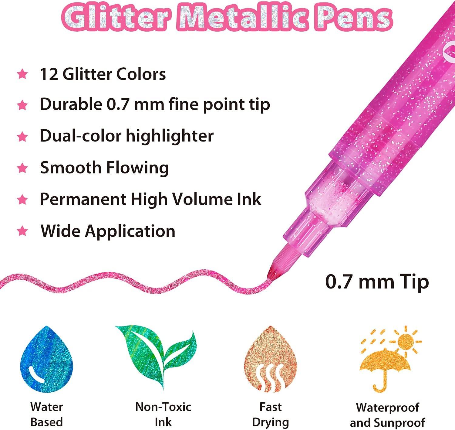 Ohuhu Glitter Markers Pen 12 Glitter Colors Metallic Shimmer  Marker Fine Point Tip Water-based Ink for Kids Adults DIY Crafts Greeting  Birthday Cards Making Poster Album Scrapbooking Mugs Wood 