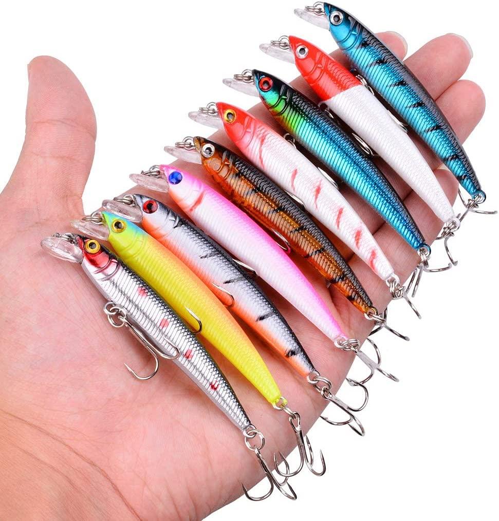Aorace Fishing Lures Kit Mixed Including Minnow Popper Crank Baits with  Hooks for Saltwater Freshwater Trout Bass Salmon Fishing Item-D 43pcs
