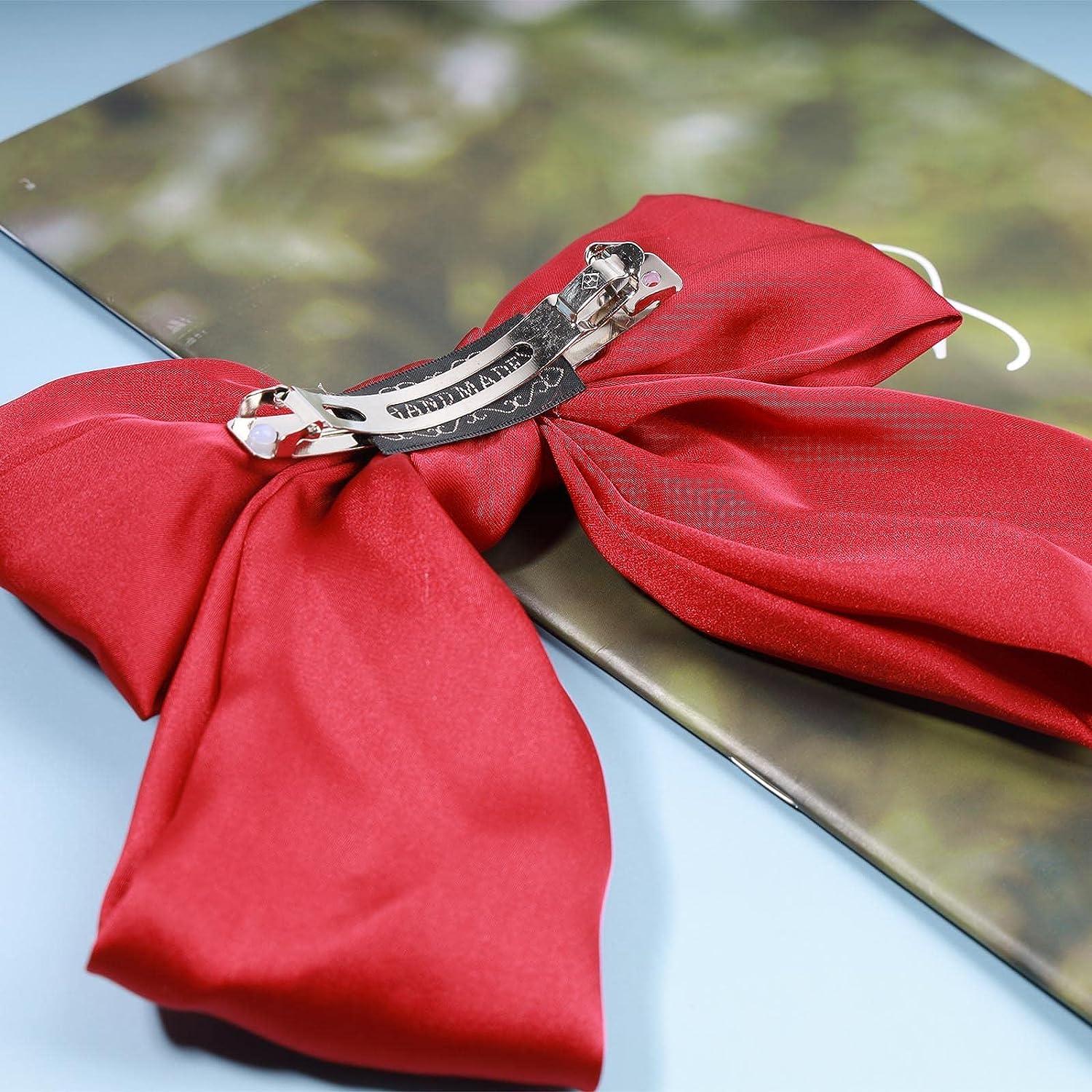 Andelaisi Vintage Red Satin Bow Hair Clip Barrette - Retro Bowknot