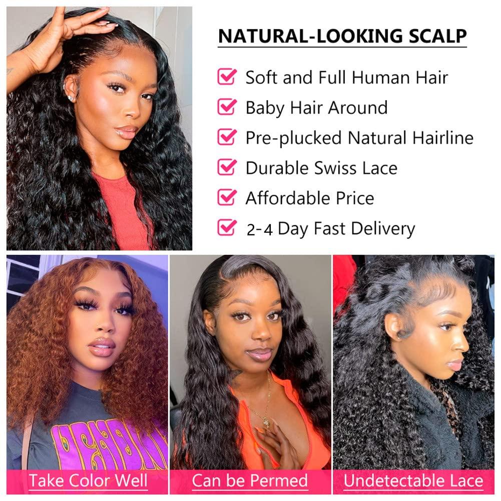 Human Hair Lace Closure Wigs Water Wave 4×4 Lace Front Wigs Brazilian Remy  Virgin Hair Wigs with Baby Hair Glueless Curly Closure Wigs Free Part  Natural Hairline(22 Inch, Natural Color) 22 Inch