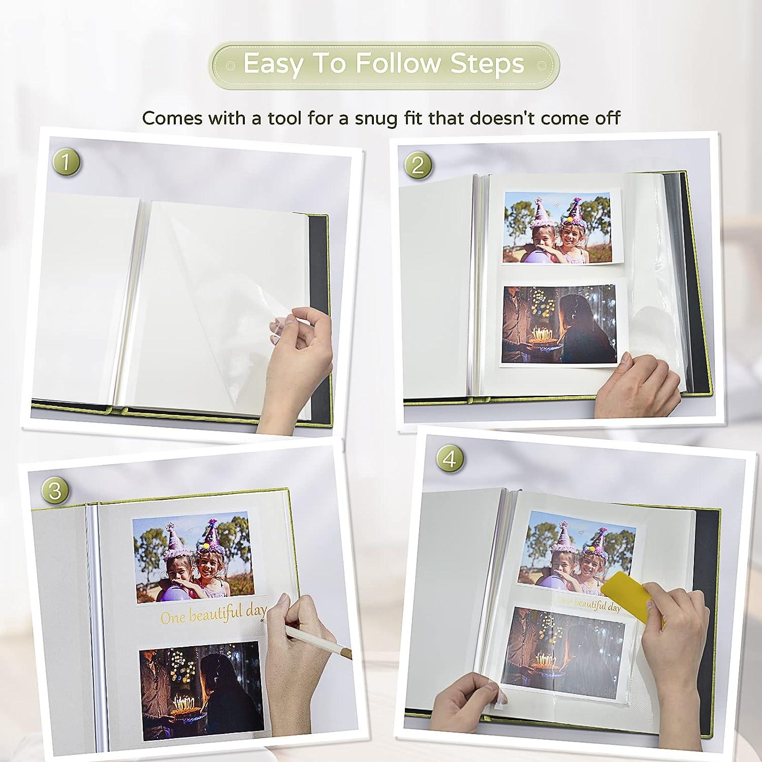Popotop Photo Album Self Adhesive with Picture Display Window,40 Pages DIY  Scrapbook Album for 4x6-8x10 Picture,Linen Cover Memo