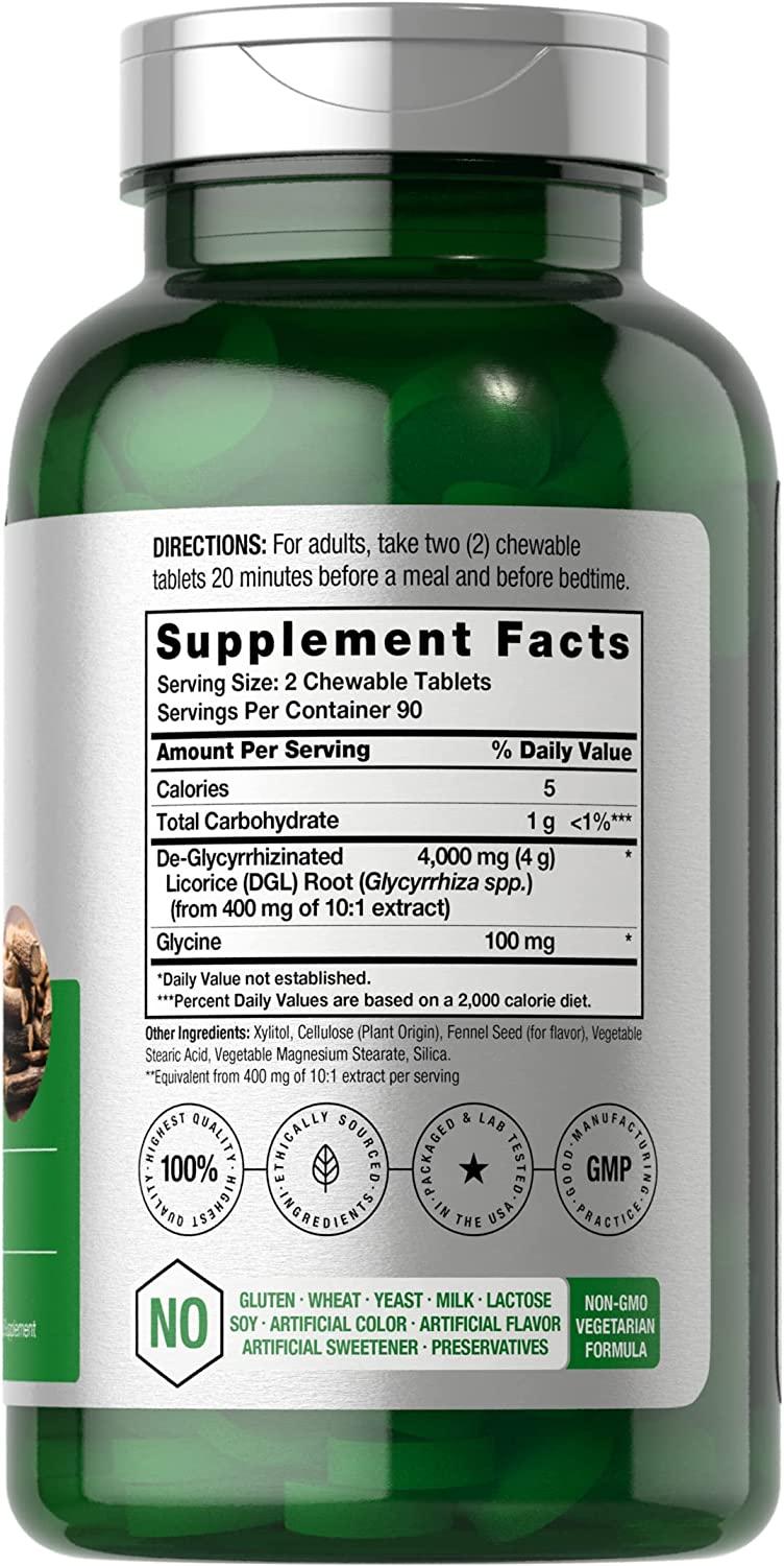 Horbaach DGL Licorice Chewable Tablets 4000mg 180 Count Vegetarian