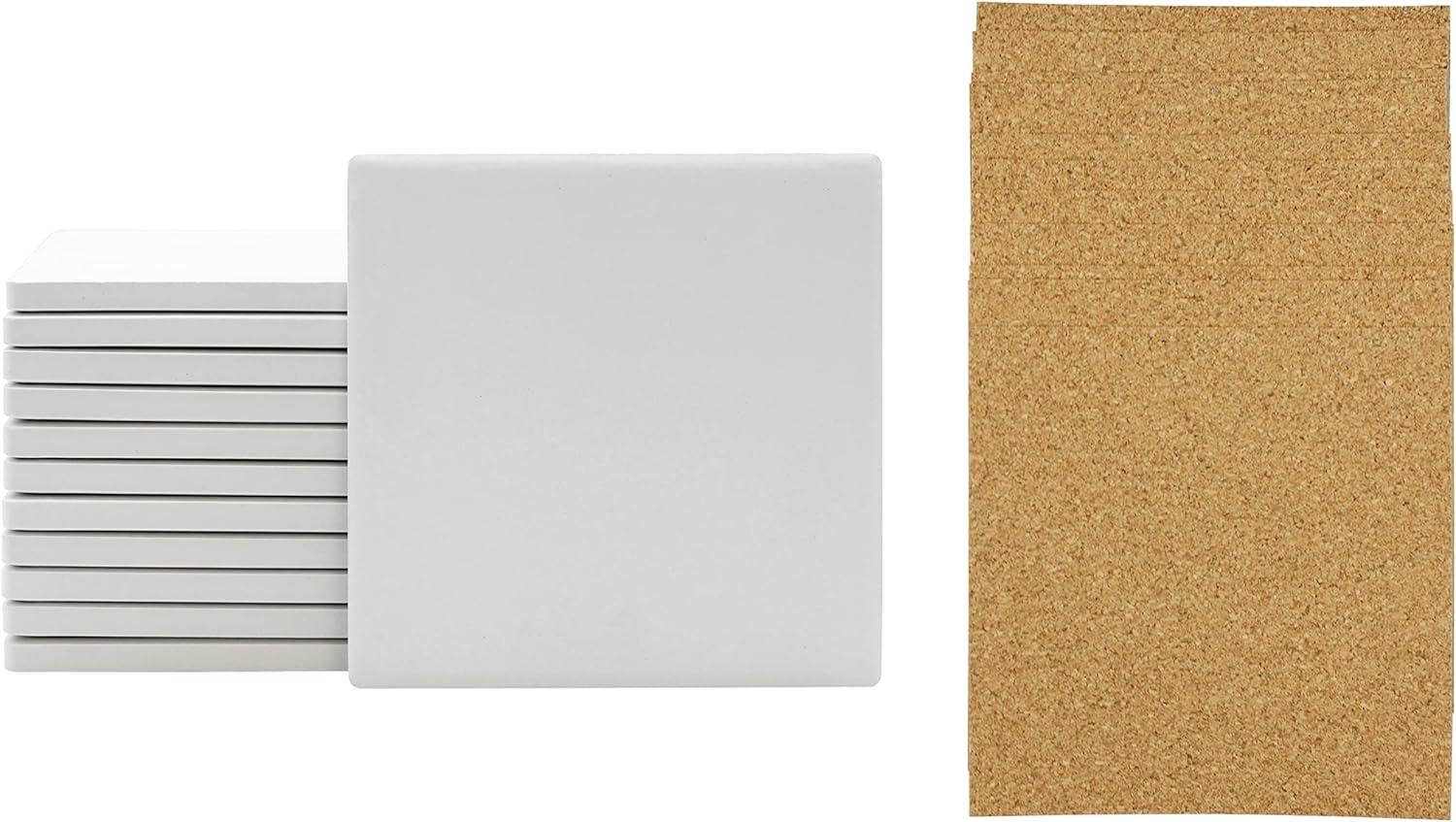 Ceramic Tiles for Crafts and Coasters 4 Square Tiles with Cork