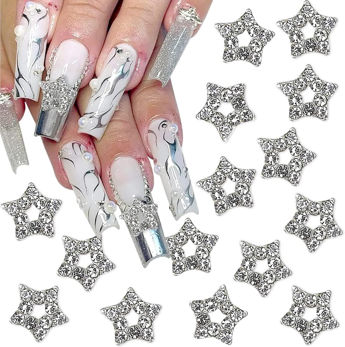  YECIRALA 20 Pieces 3D Stars Nail Charms and Rhinestones for  Nail Art Decoraions Silver Dangle Nail Stars Charms for Nails Jewels for  Acrylic Nails 3D Accessory for Nails Stars Glitters Gems