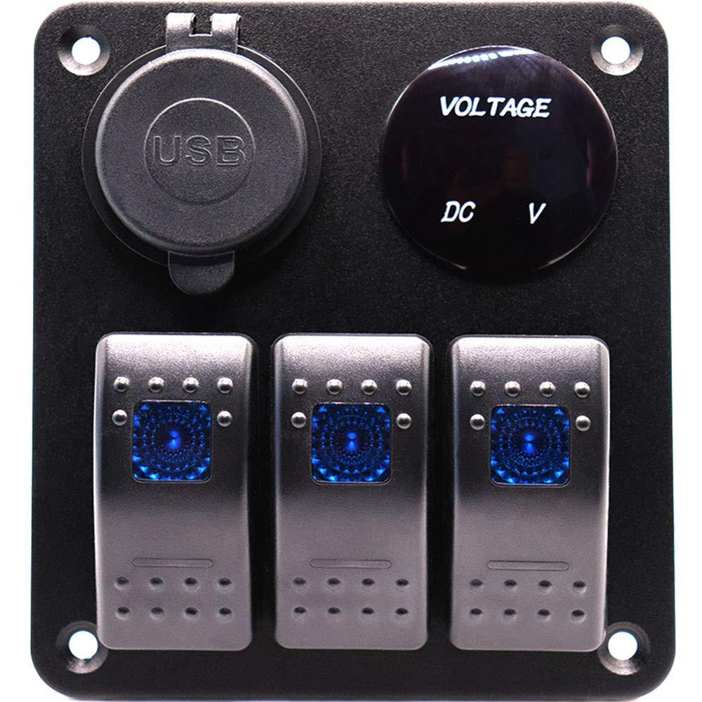 LYUMO Boat Switch Panel Waterproof 4 Gang Rocker Switch Panel Dual USB Port  Voltage Display 12V Socket For Car Boat RVs 