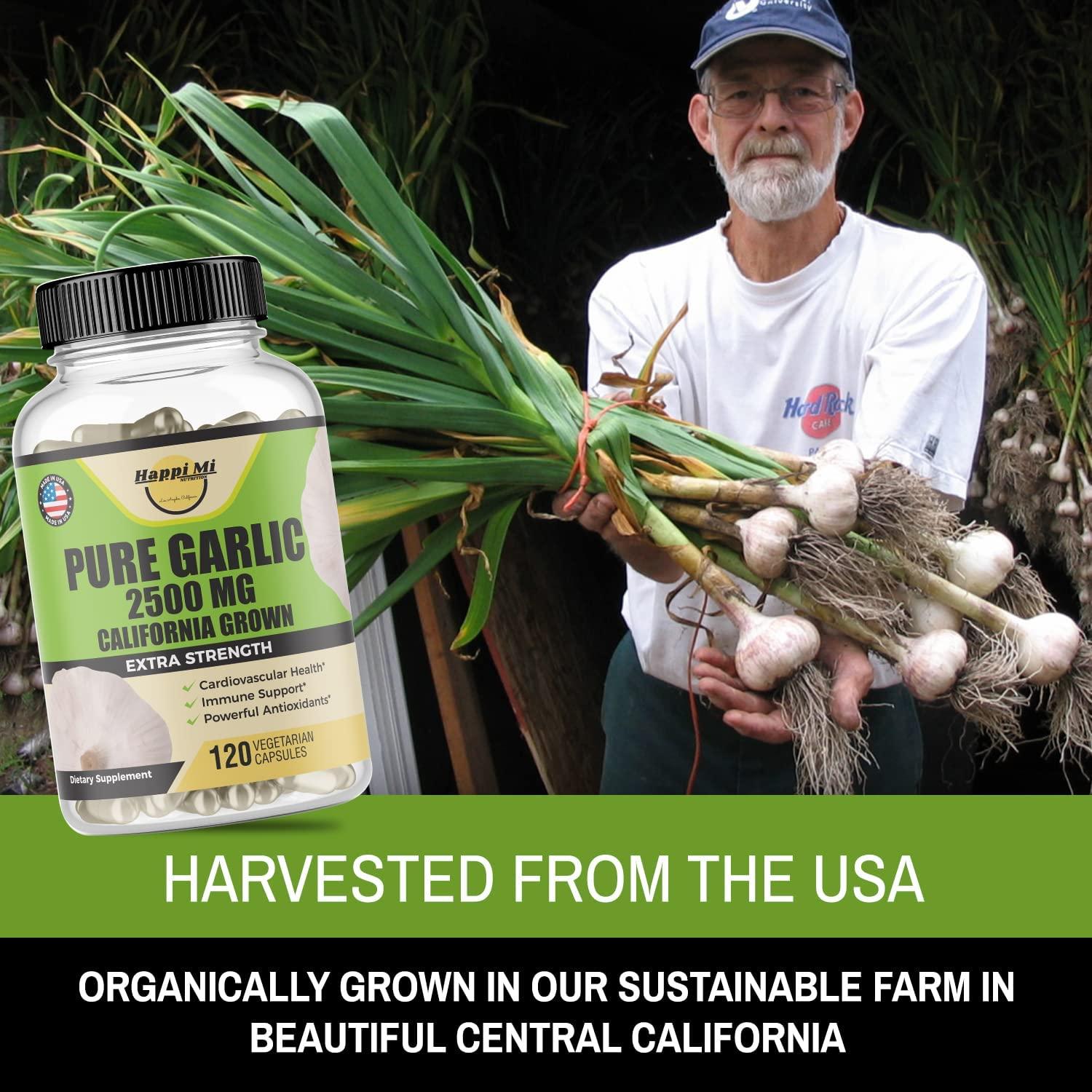 Happi Mi Nutrition Organic Garlic Capsules 2500mg, California US Grown