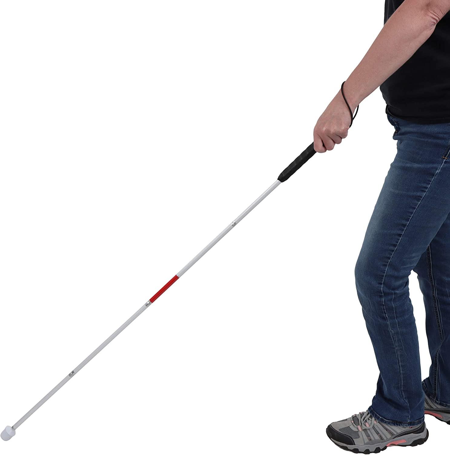 MonMed Red and White Folding Mobility Cane with Marshmallow Tip, 49 Inch  (125cm), for Visually Impaired and Blind People
