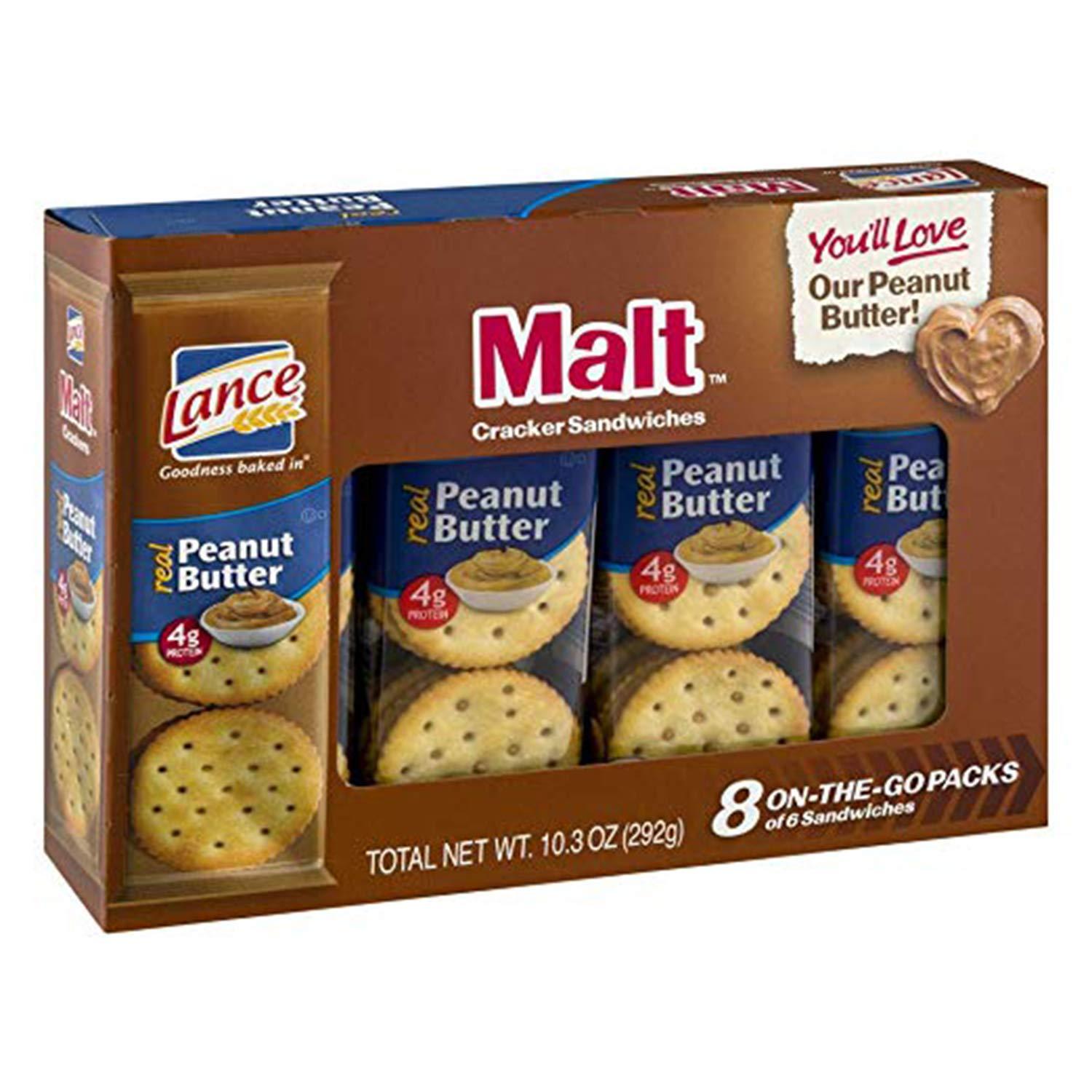 Lance Malt Crackers with Real Peanut Butter 3 Boxes of 8 Individual Packs