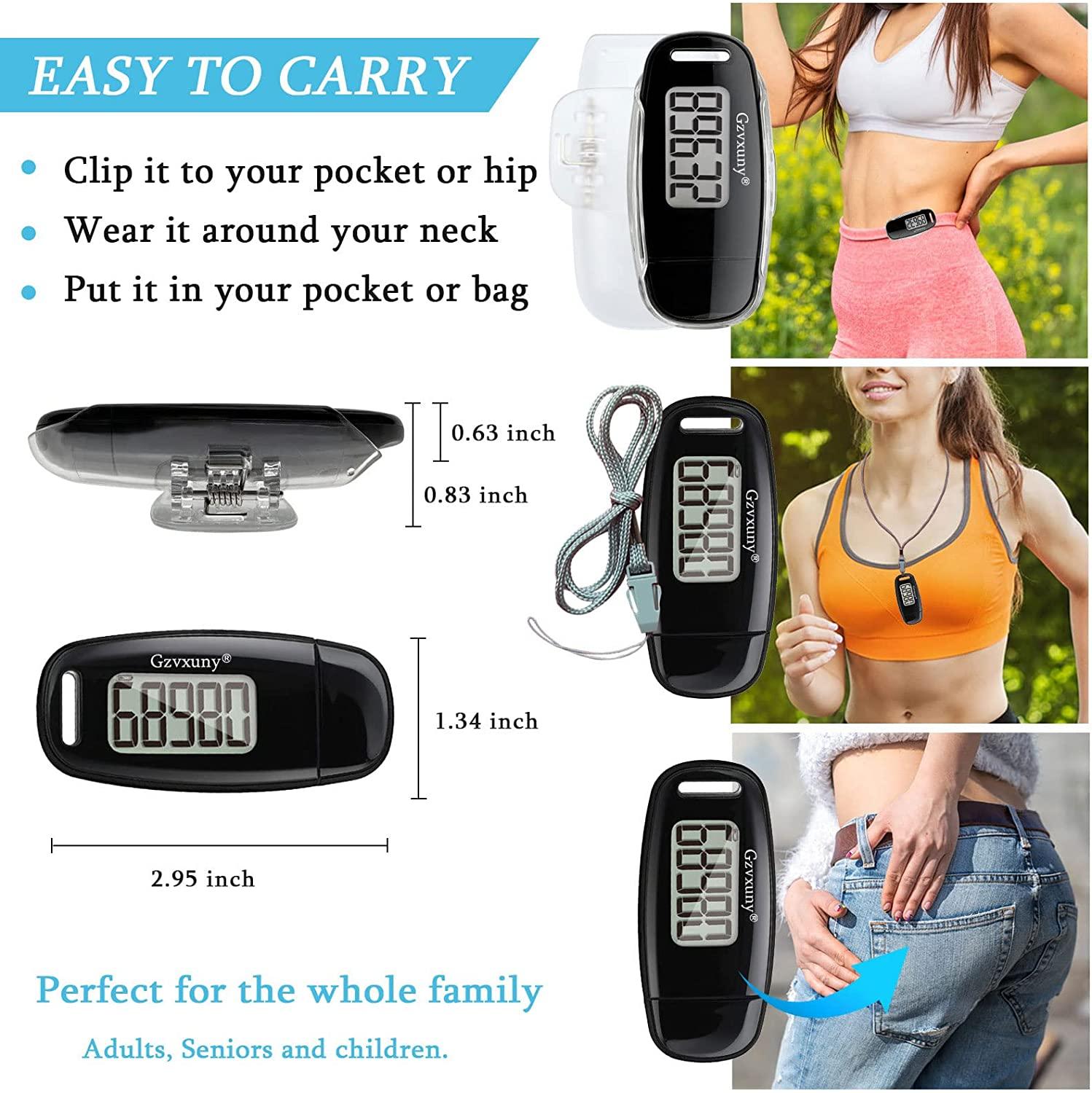Gzvxuny 3D Pedometer with Clip and Strap, Simple Walking Step Counter ...