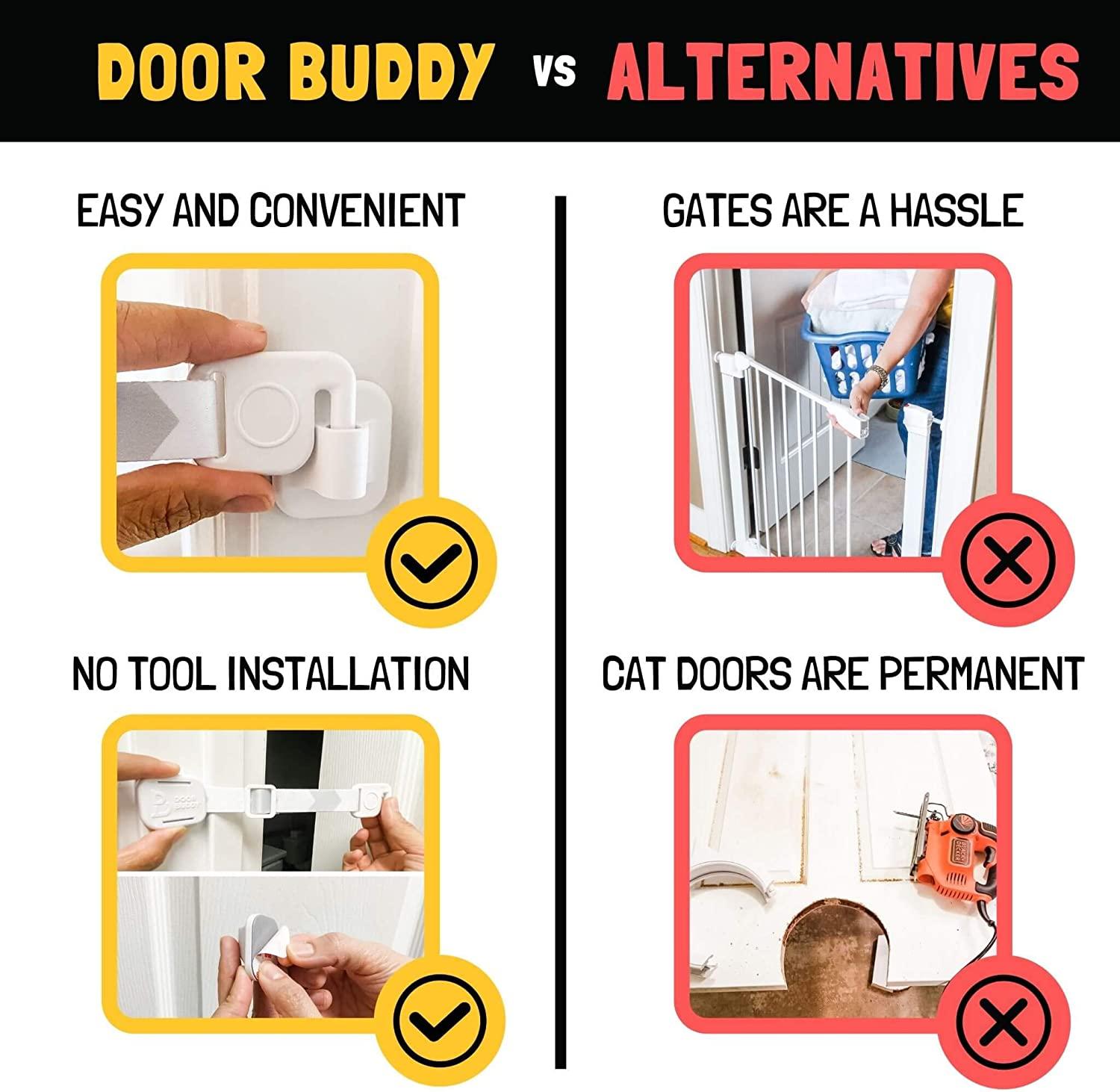 Door Buddy Door Latch Plus Door Stopper. Keep Dog Out of Litter Box and