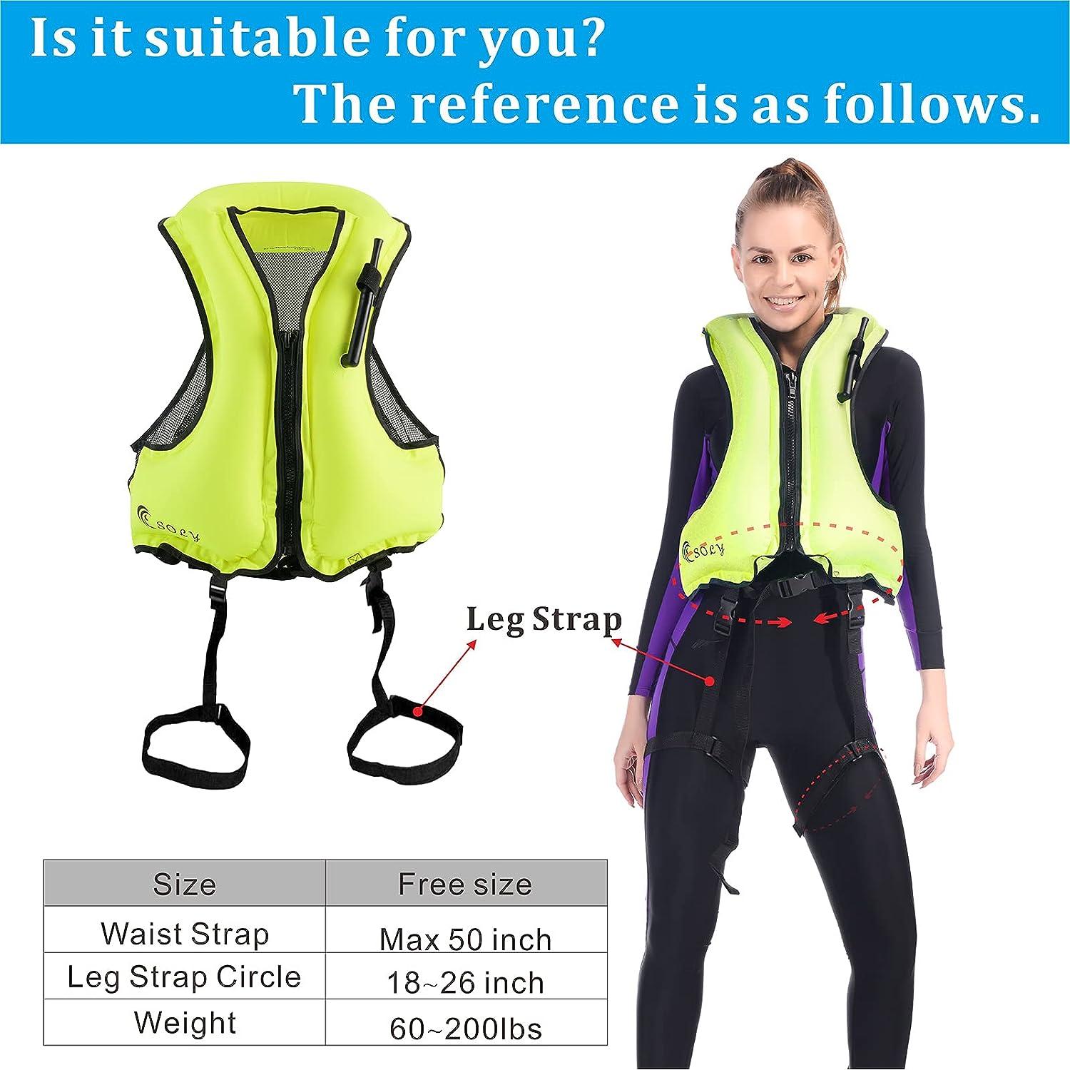 SOLY Inflatable Snorkel Vest Adult, Snorkel Life Vest Adjustable