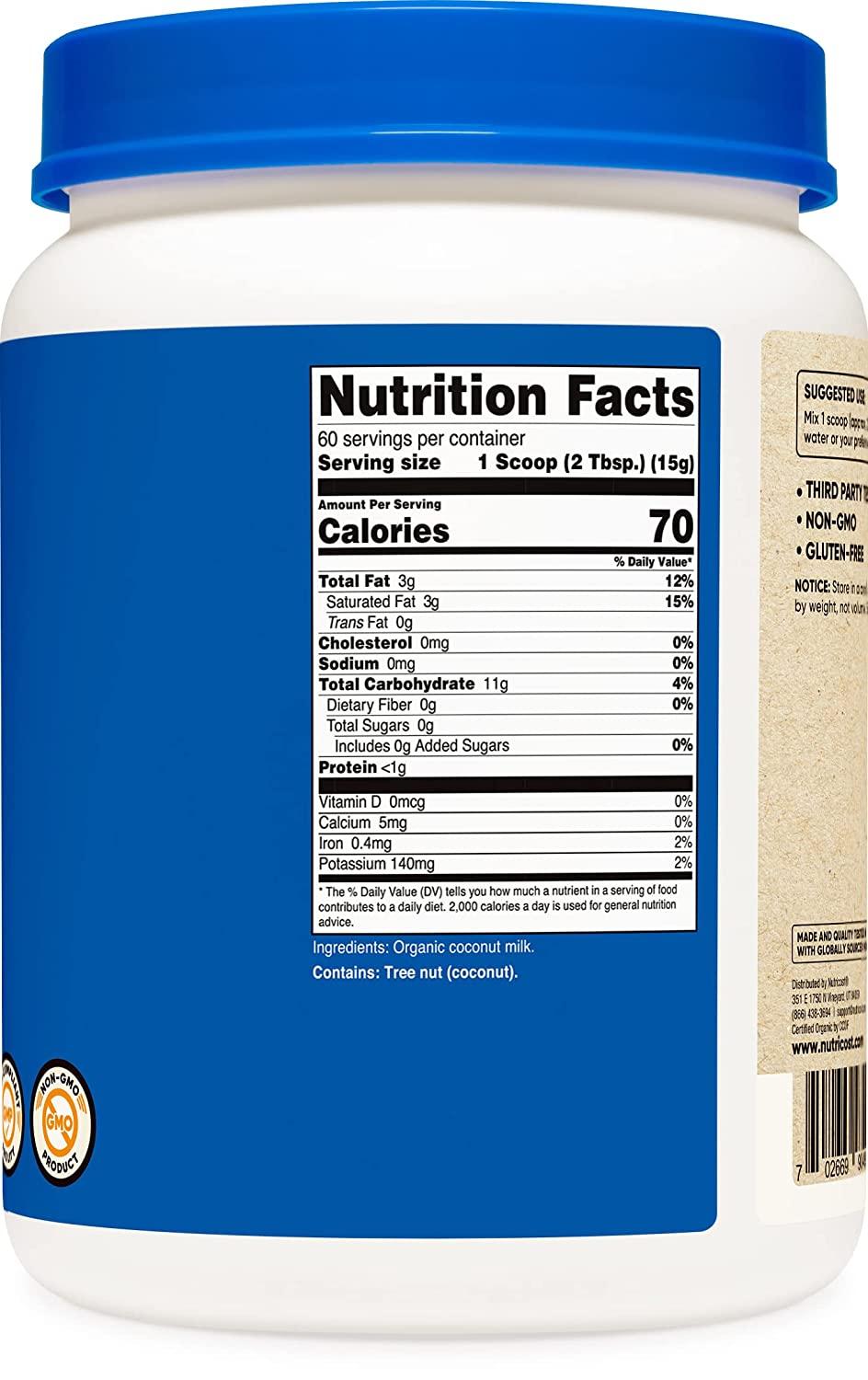 Nutricost Organic Coconut Milk Powder 2LBS NonGMO, Certified Organic