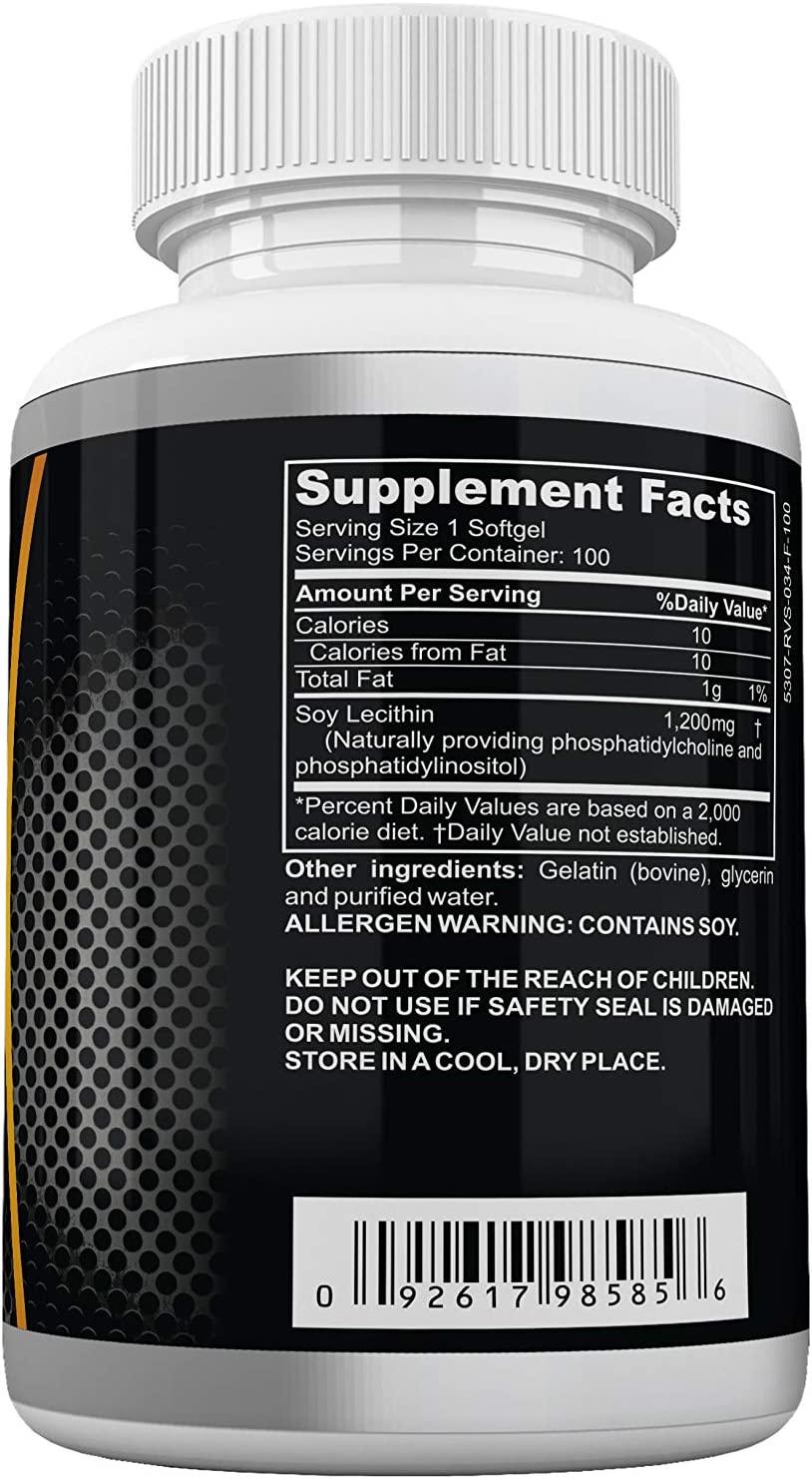 Soy Lecithin Capsules 1200mg (One a Day, 100 Softgels) Immune Support