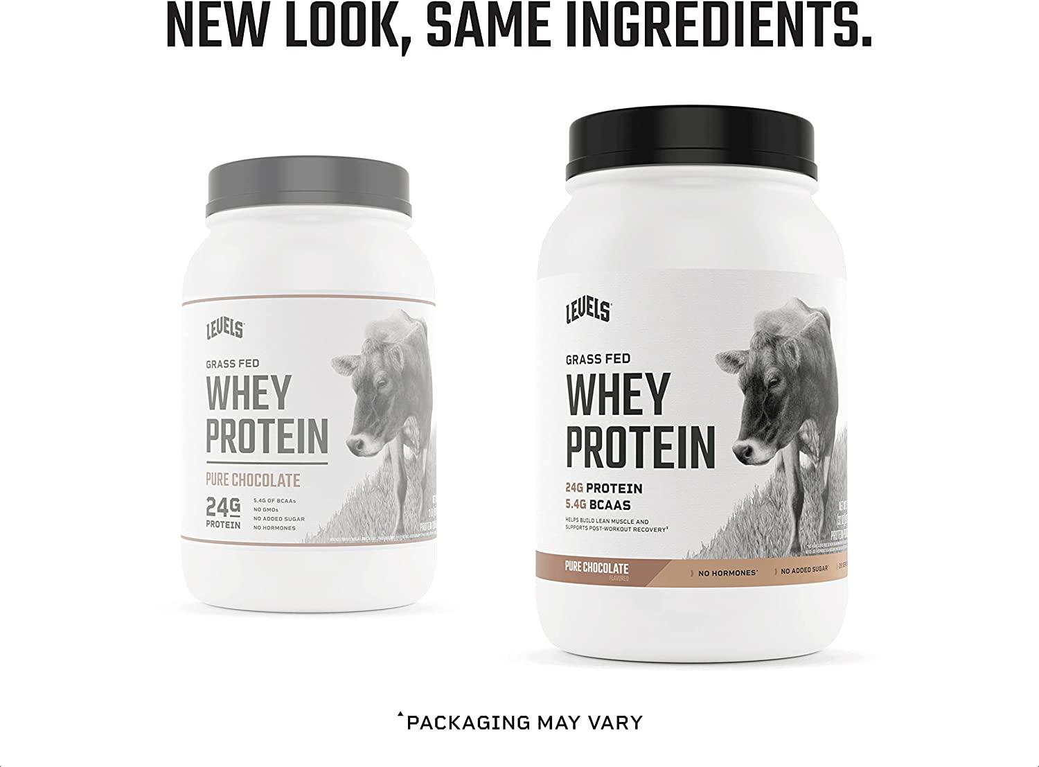 Levels Grass Fed Whey Protein 100 Pure Chocolate, No GMOs, 2LB