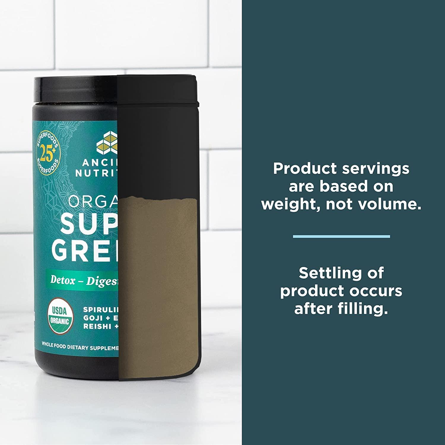 Super Greens Powder by Ancient Nutrition, Organic Superfood Powder with  Probiotics Made with Spirulina, Chlorella, Matcha, and Digestive Enzymes,  25 Servings, 7.5oz Greens Flavor
