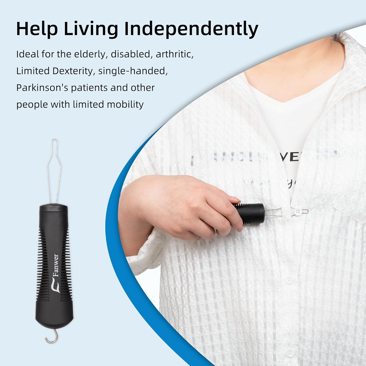 Fanwer Black Button Hook and Zipper Pull Assist Device