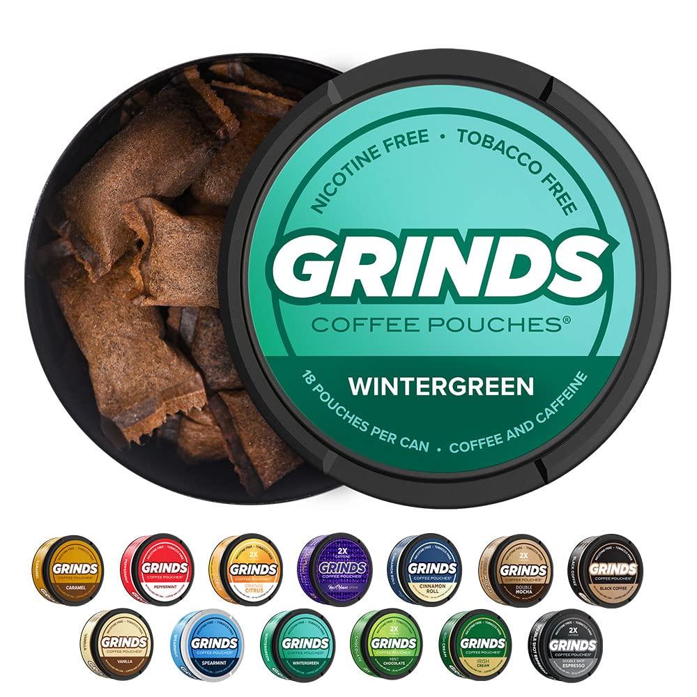 Grinds Coffee Pouches 3 Cans of Wintergreen Tobacco Free, Nicotine