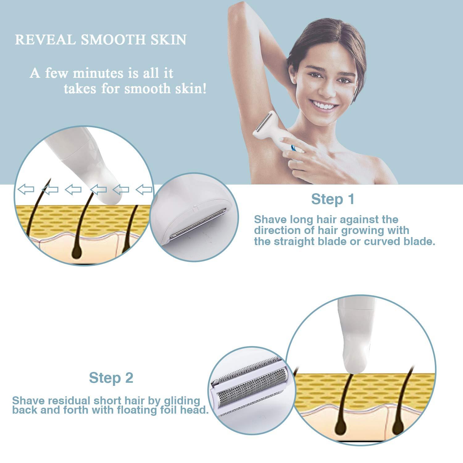 Women's Electric Razor 3-in-1 Painless Shaver - Rechargeable Waterproof ...