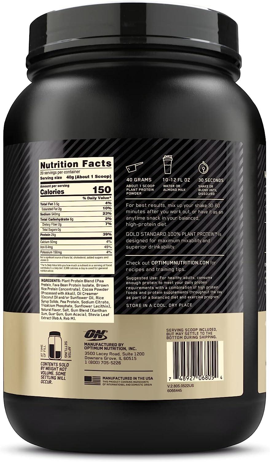 Optimum Nutrition Gold Standard 100 Plant Based Protein Powder, Gluten