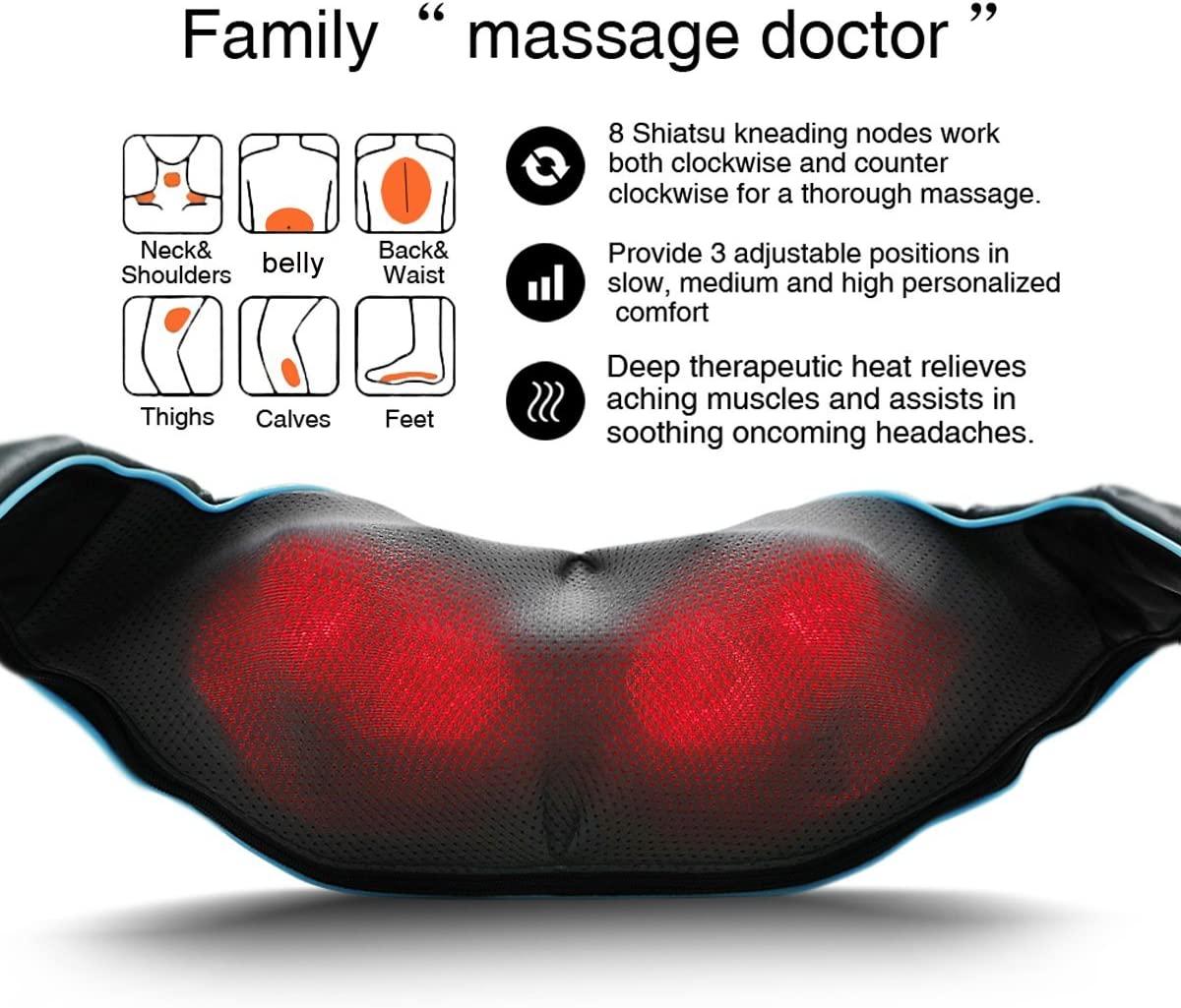  InvoSpa Shiatsu Massager with Heat - Deep Tissue Kneading  Pillow for Neck, Shoulders, and Back - Electric Full Body Massage : Health  & Household