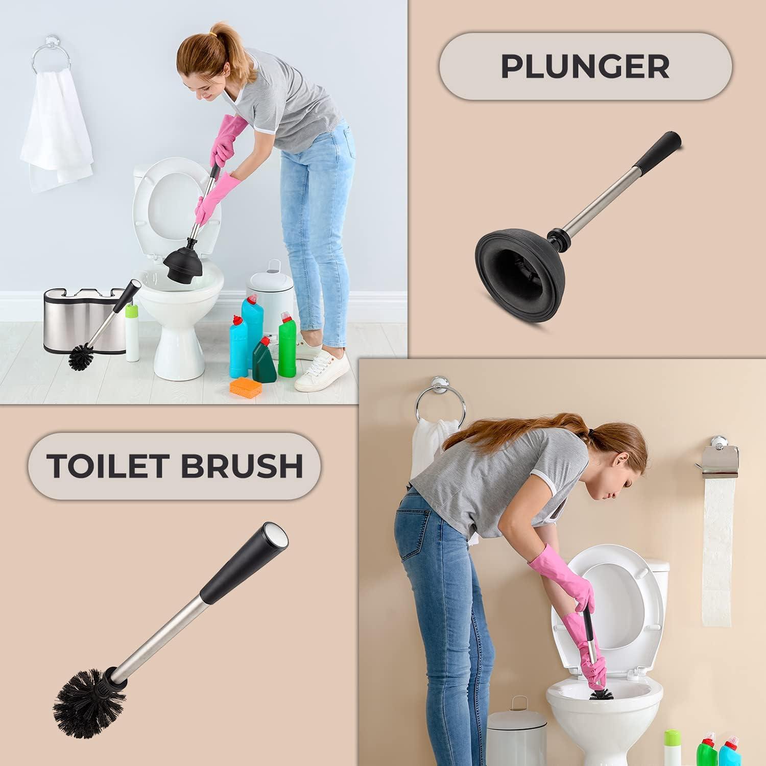 Toilet Plunger Bowl Brush Combo: Hideaway Elegant Toilet Scrubber